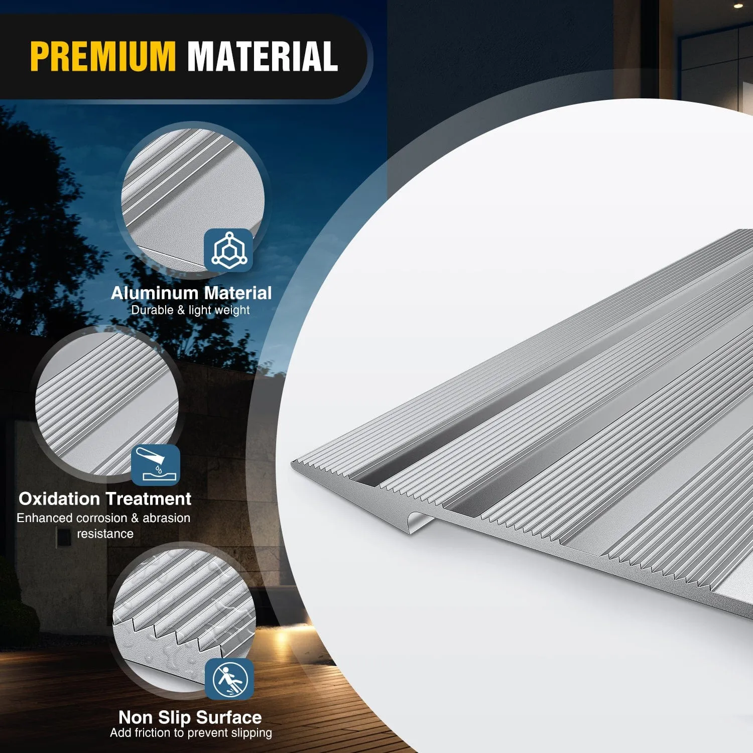 Door Threshold Ramp 2inch Rise Portable Aluminum Wheelchair Door Transition Entry Ramps for Doorways Home Steps