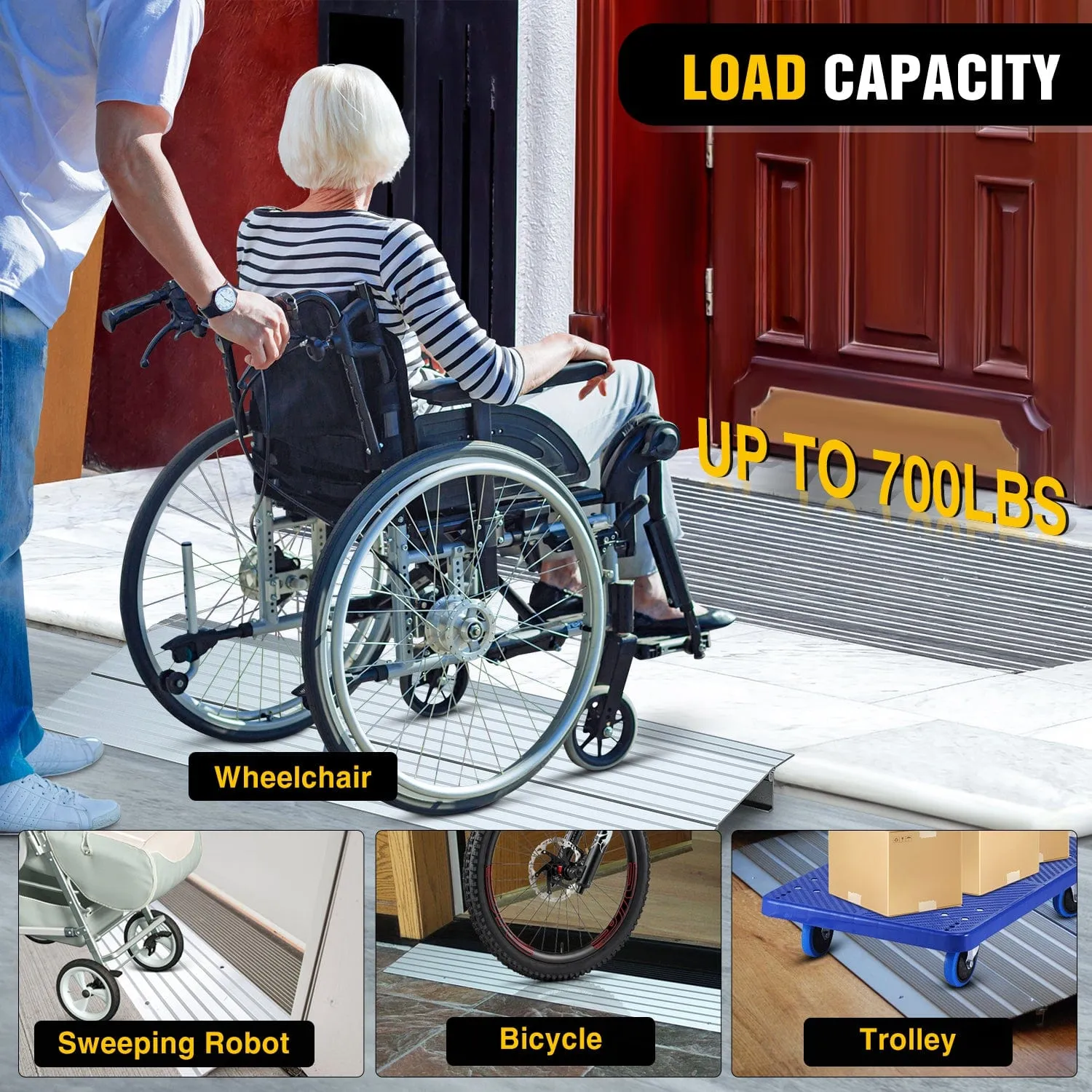 Door Threshold Ramp 2inch Rise Portable Aluminum Wheelchair Door Transition Entry Ramps for Doorways Home Steps