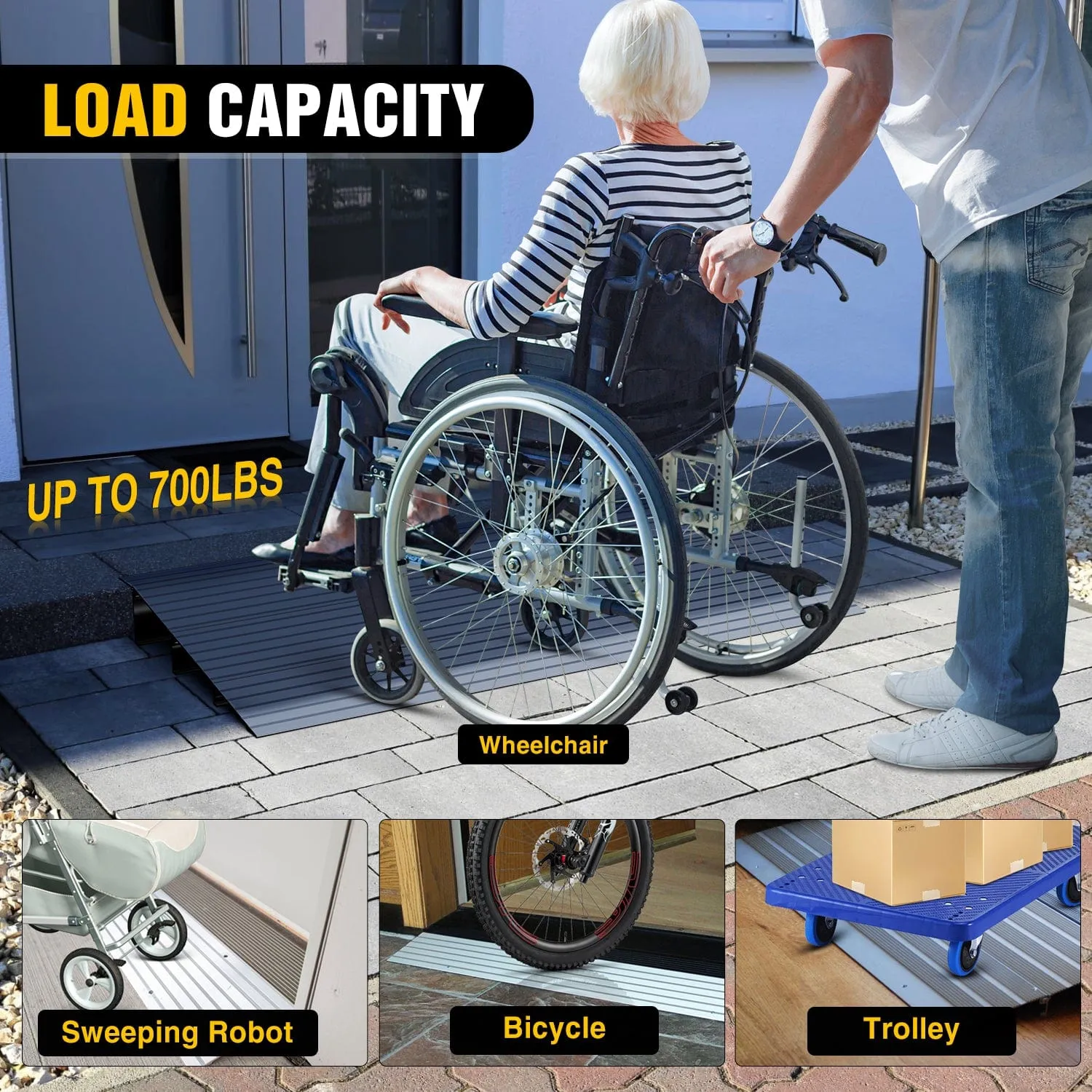 Door Threshold Ramp 3inch Rise Portable Aluminum Wheelchair Door Transition Entry Ramps for Doorways Home Steps