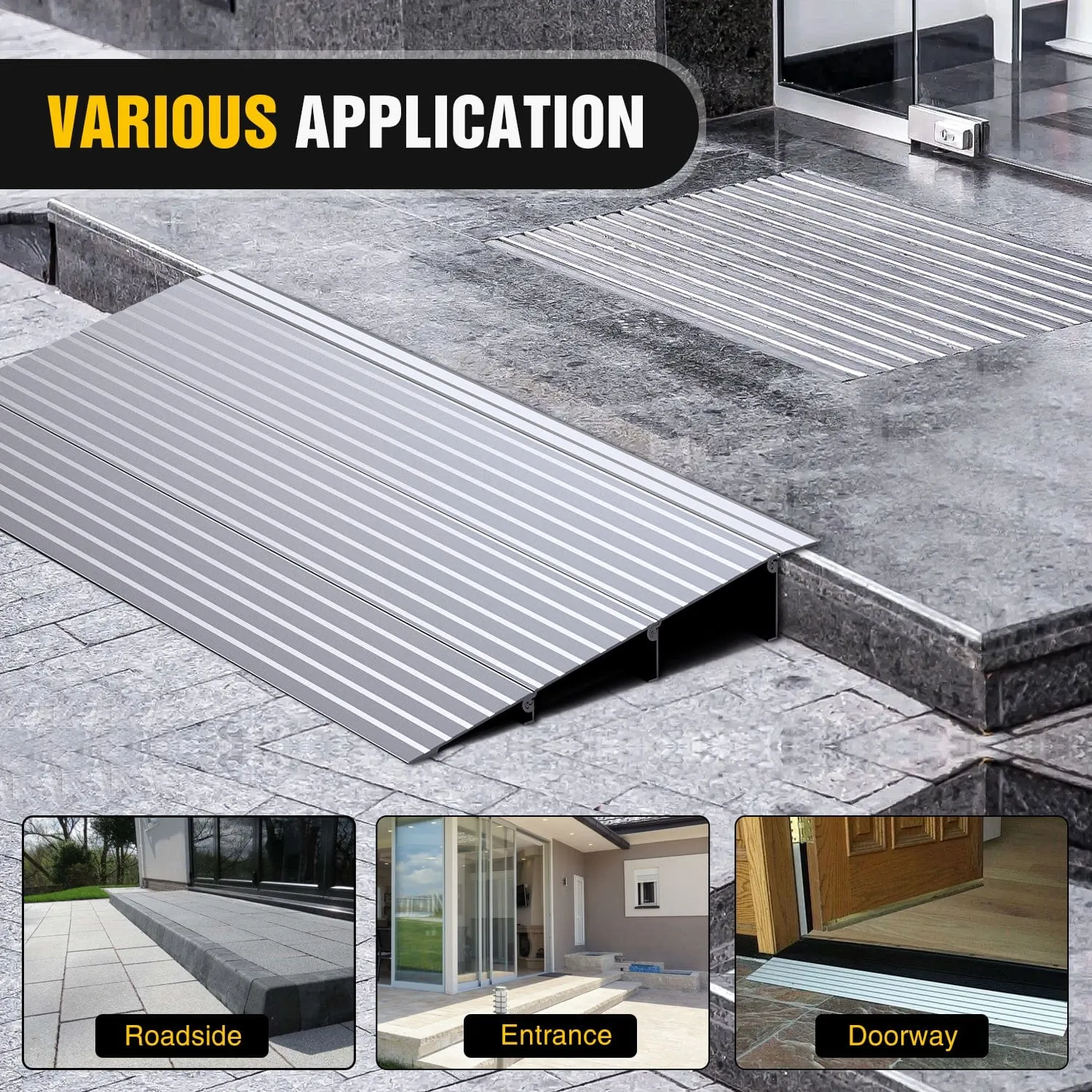 Door Threshold Ramp 3inch Rise Portable Aluminum Wheelchair Door Transition Entry Ramps for Doorways Home Steps