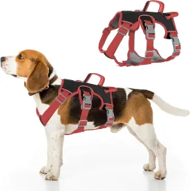 Escape Proof Dog Harness, No Pull Reflective Adjustable Vest with Easy Control Lift Handle, No Choke Soft Padded Breathable Full Body Pet Harness for Walking Hiking and Training (Red, Medium)
