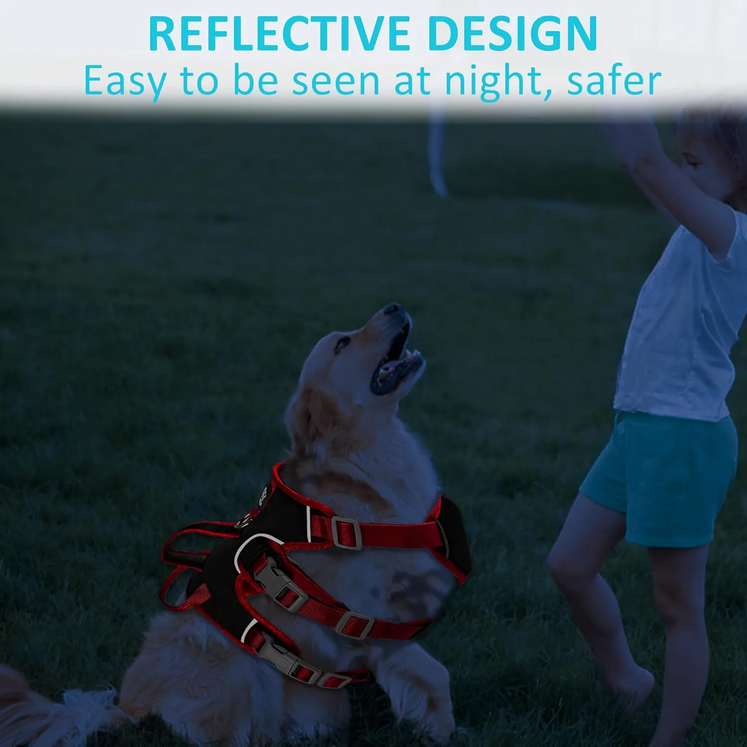Escape Proof Dog Harness, No Pull Reflective Adjustable Vest with Easy Control Lift Handle, No Choke Soft Padded Breathable Full Body Pet Harness for Walking Hiking and Training (Red, Medium)