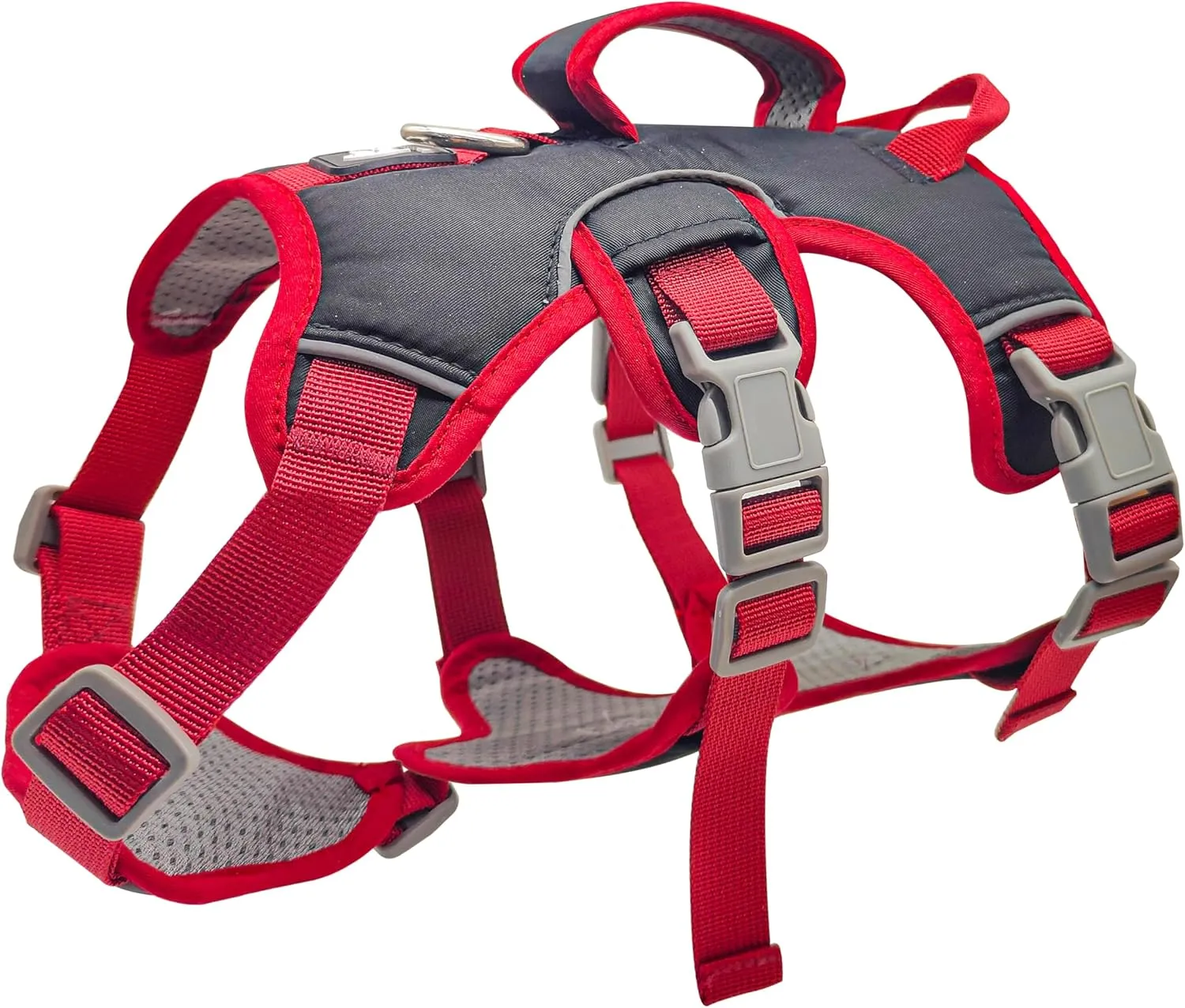 Escape Proof Dog Harness, No Pull Reflective Adjustable Vest with Easy Control Lift Handle, No Choke Soft Padded Breathable Full Body Pet Harness for Walking Hiking and Training (Red, Medium)