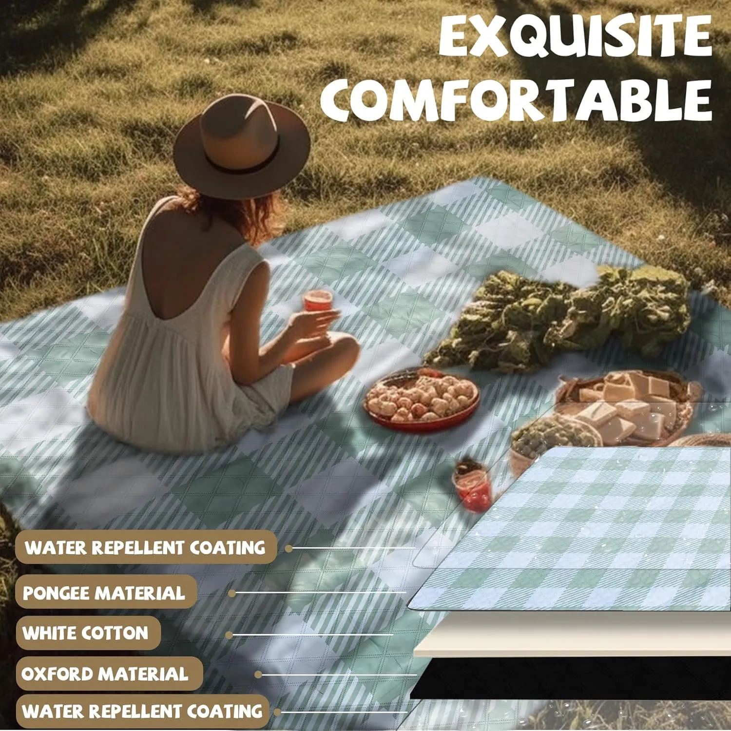 Extra Large Picnic Blankets Portable 80x80 Oversized Waterproof Sandproof Outdoor Beach Blanket Camping Grass Mat XXL Tent Music Festival Essential Road Trip Car Rv Accessories Pet Garden Must Have