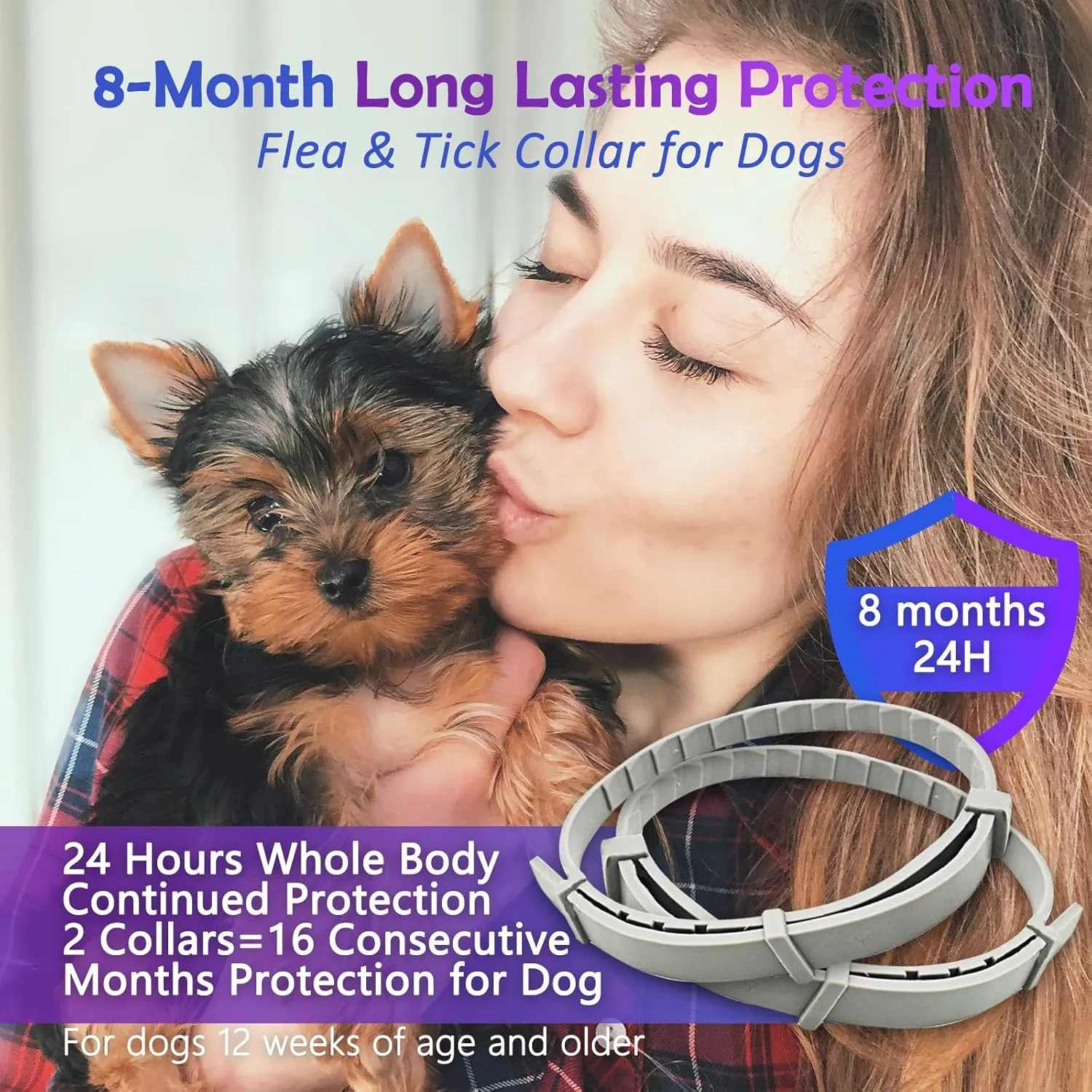 Flea Collars for Dogs, Dog Flea & Tick Control Flea Collar 8 Months Protection, Waterproof Dog Flea Collar, Flea Prevention for Dogs with Comb and Prevention Treatment Drop