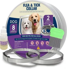 Flea Collars for Dogs, Dog Flea & Tick Control Flea Collar 8 Months Protection, Waterproof Dog Flea Collar, Flea Prevention for Dogs with Comb and Prevention Treatment Drop