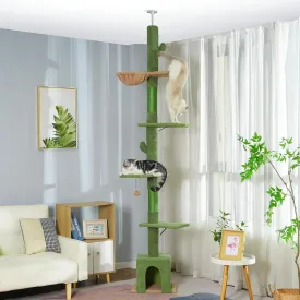 Floor to Ceiling Cat Tree Tall Cat Tower with Adjustable Height (81.8-108 Inches) with Fully Scratching Post Private Condo and Hammock for Indoor Cats (Green, Single Post)
