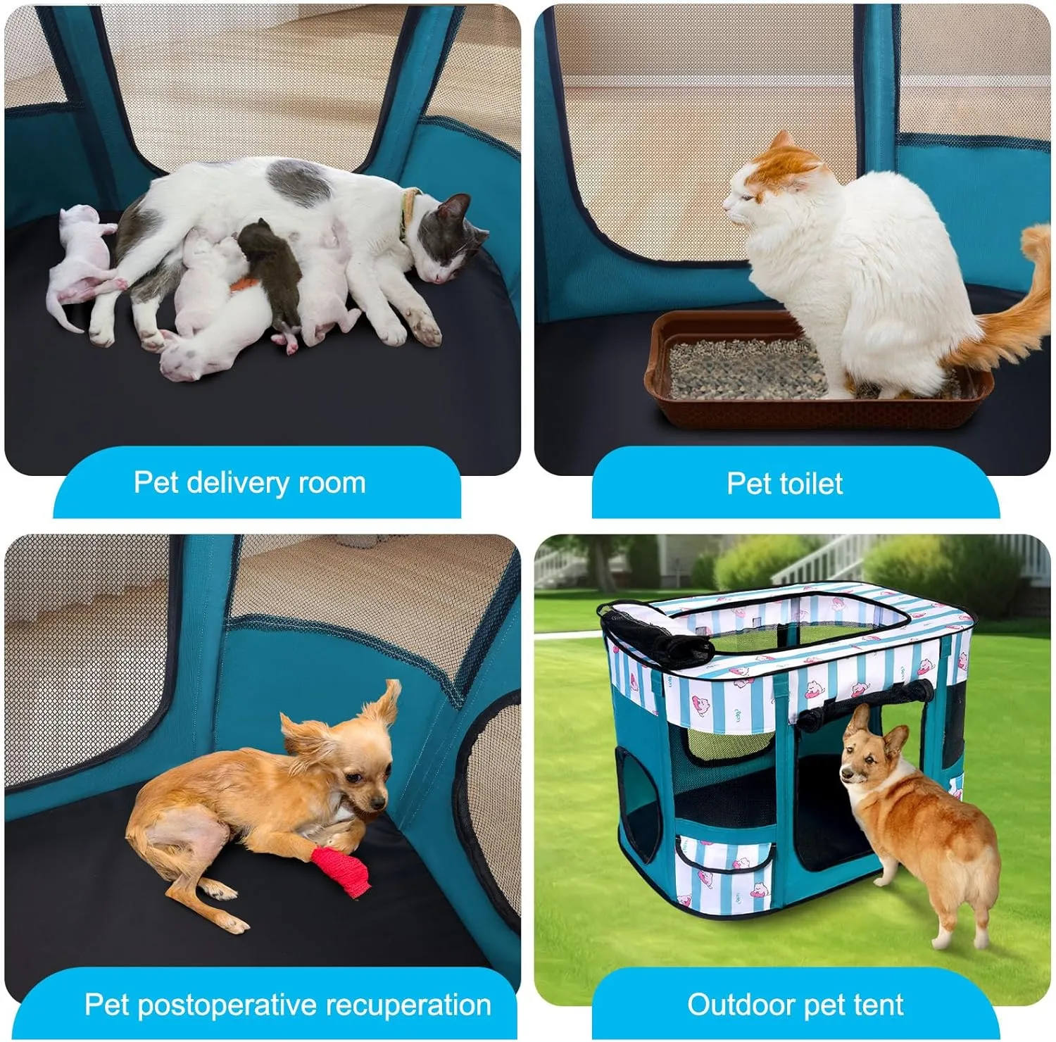 Foldable Dog Playpen Indoor,Expandable Puppy Playpen,Portable Pet Playpen for Small Animals,Waterproof Exercise Kennel Tent Crate for Travel,Camping, Home & Outdoor Use