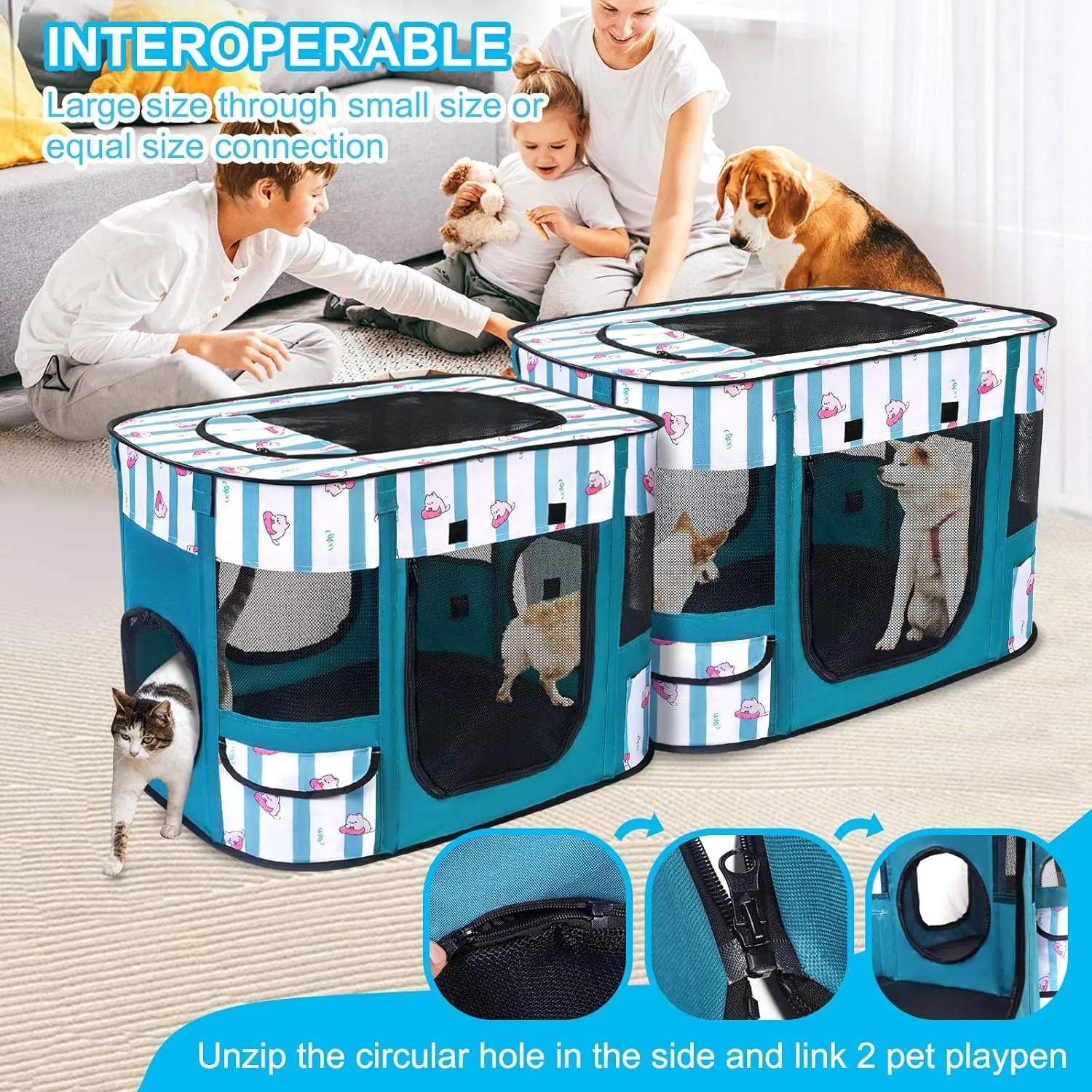 Foldable Dog Playpen Indoor,Expandable Puppy Playpen,Portable Pet Playpen for Small Animals,Waterproof Exercise Kennel Tent Crate for Travel,Camping, Home & Outdoor Use