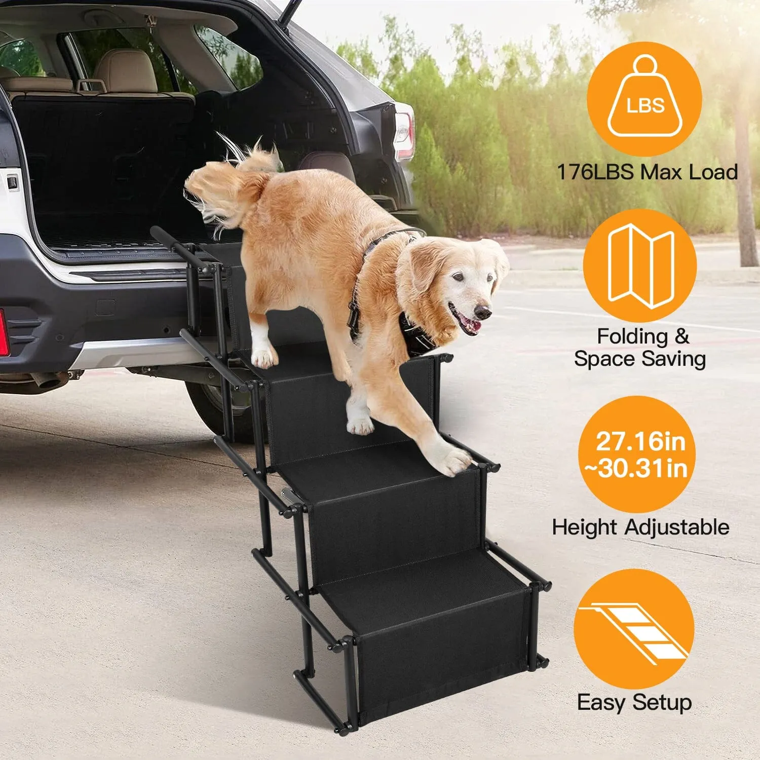 Foldable Dog Ramp 4 Step Collapsible Non Slip Stairs