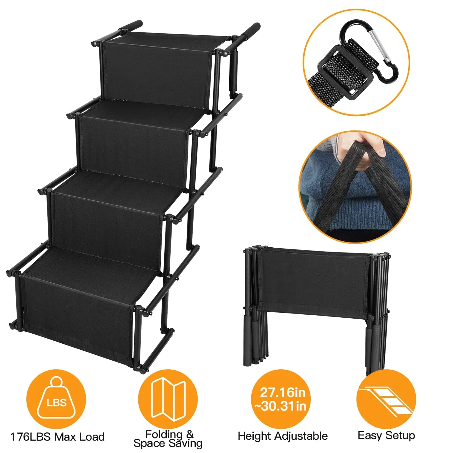 Foldable Dog Ramp 4 Step Collapsible Non Slip Stairs