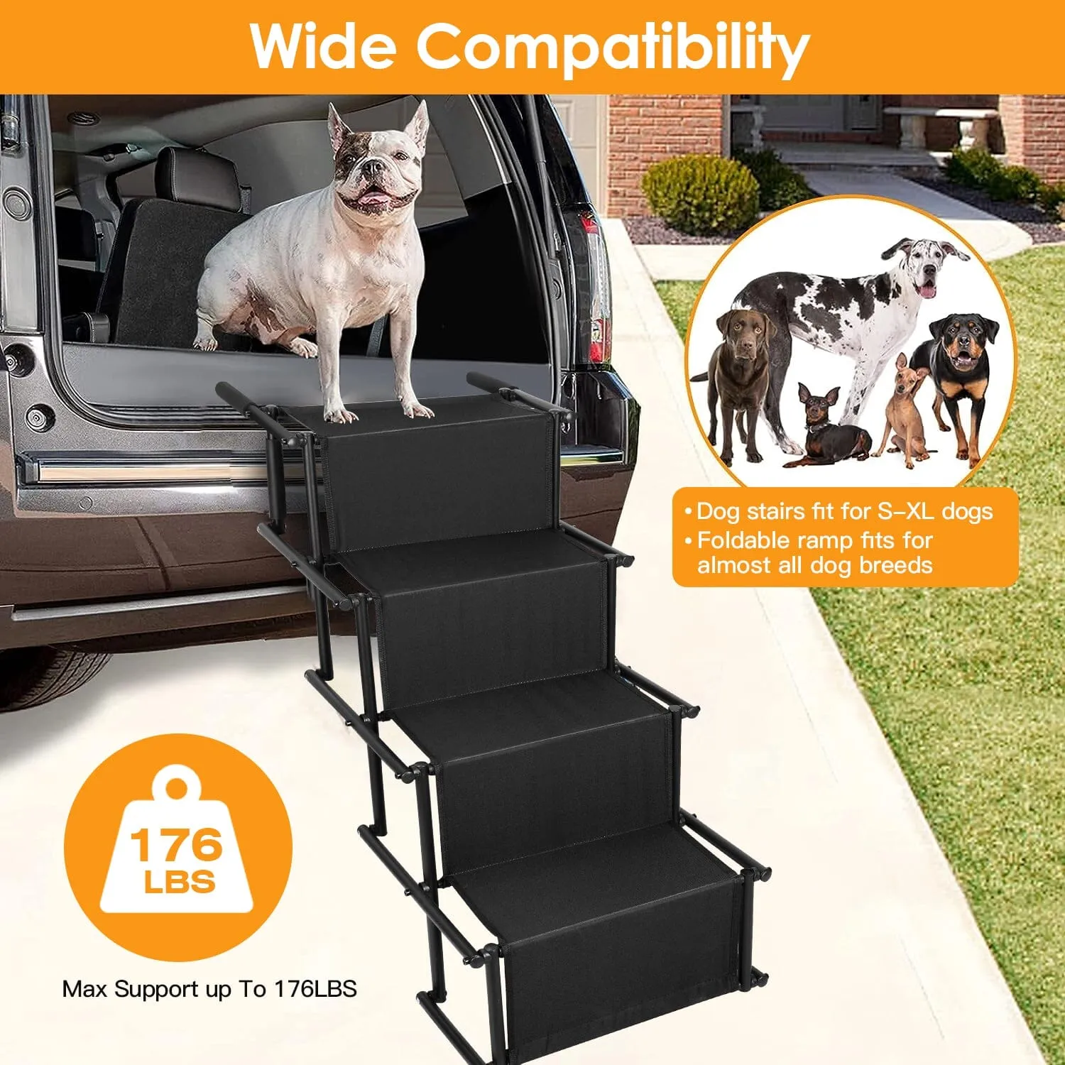 Foldable Dog Ramp 4 Step Collapsible Non Slip Stairs