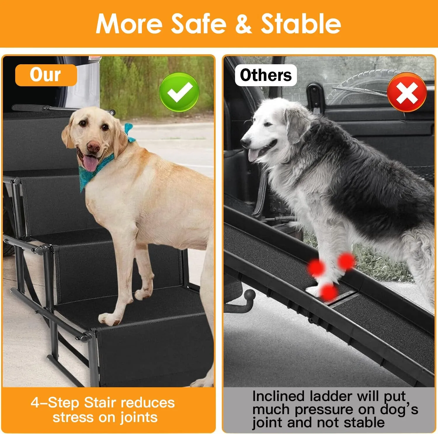 Foldable Dog Ramp 4 Step Collapsible Non Slip Stairs