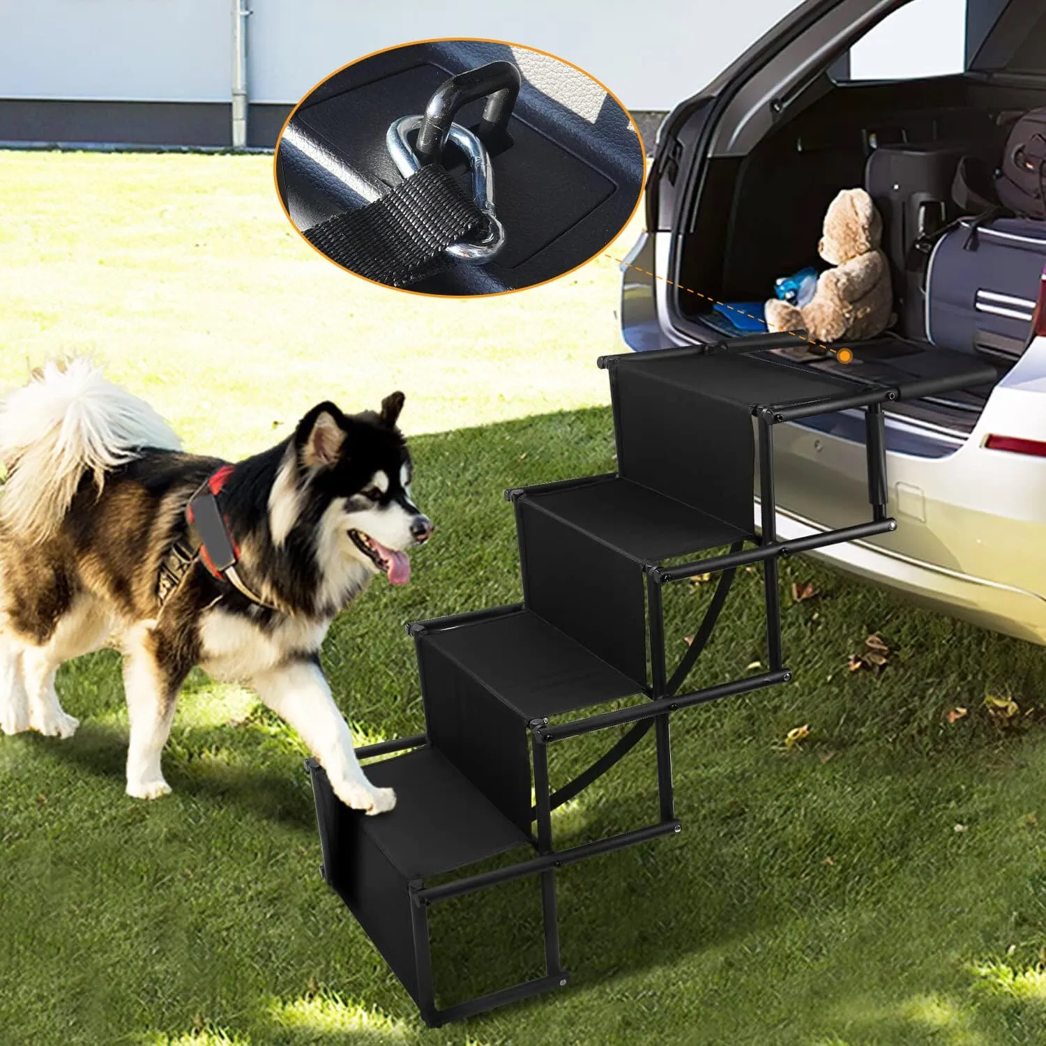 Foldable Dog Ramp 4 Step Collapsible Non Slip Stairs