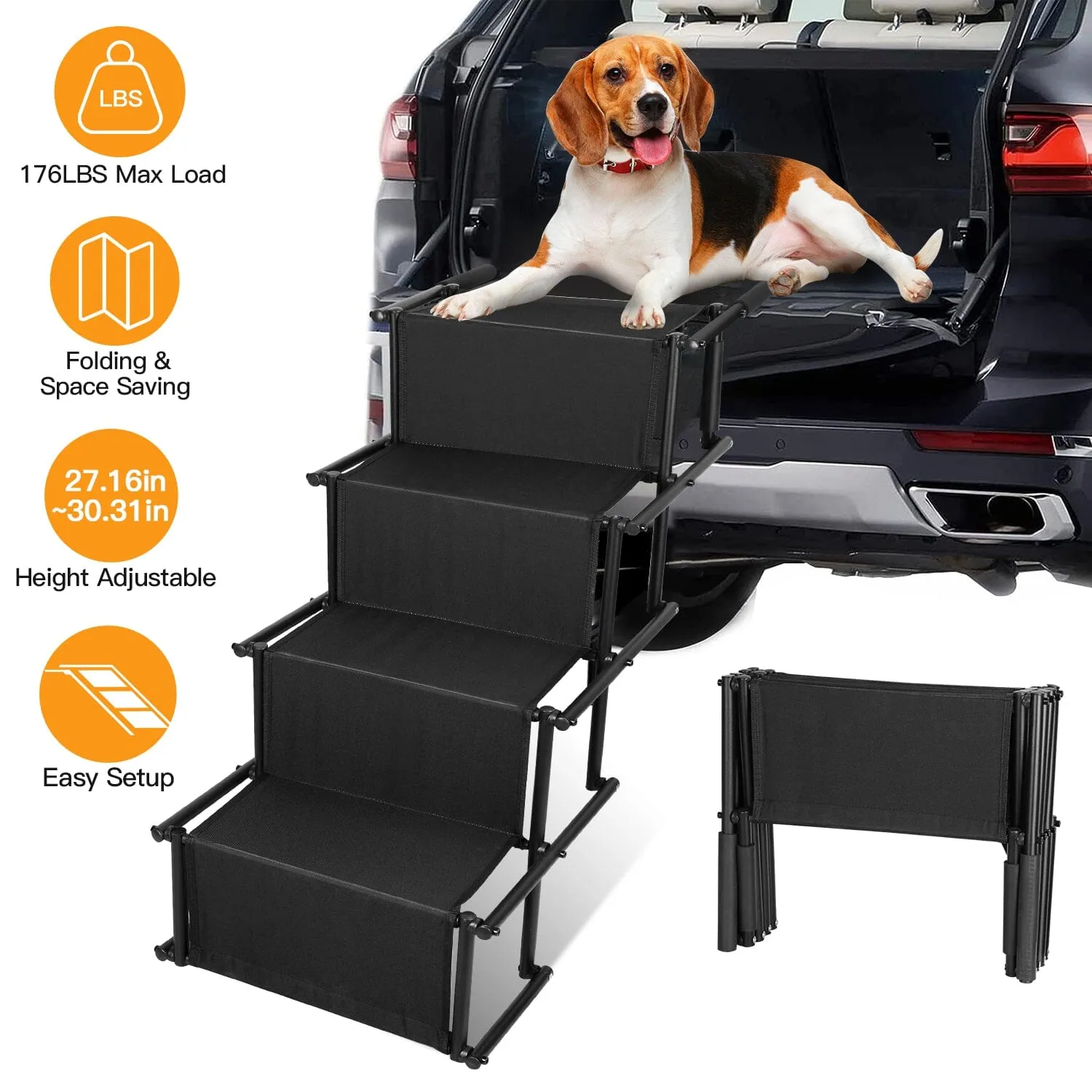Foldable Dog Ramp 4 Step Collapsible Non Slip Stairs