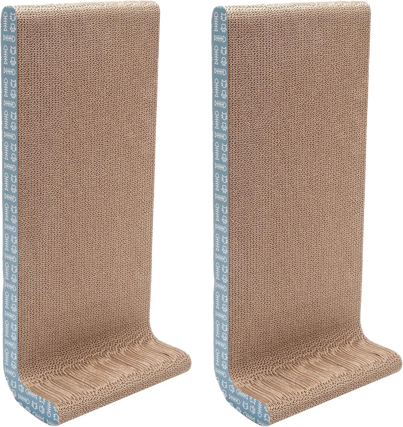 Furhaven 2-Pack Scratching Boards w/ Catnip & Wall-Mounting Hooks for Indoor Cats, Reversible - Wall-Mounted Corrugated Cat Scratchers - Seaglass, Wide/2-Pack