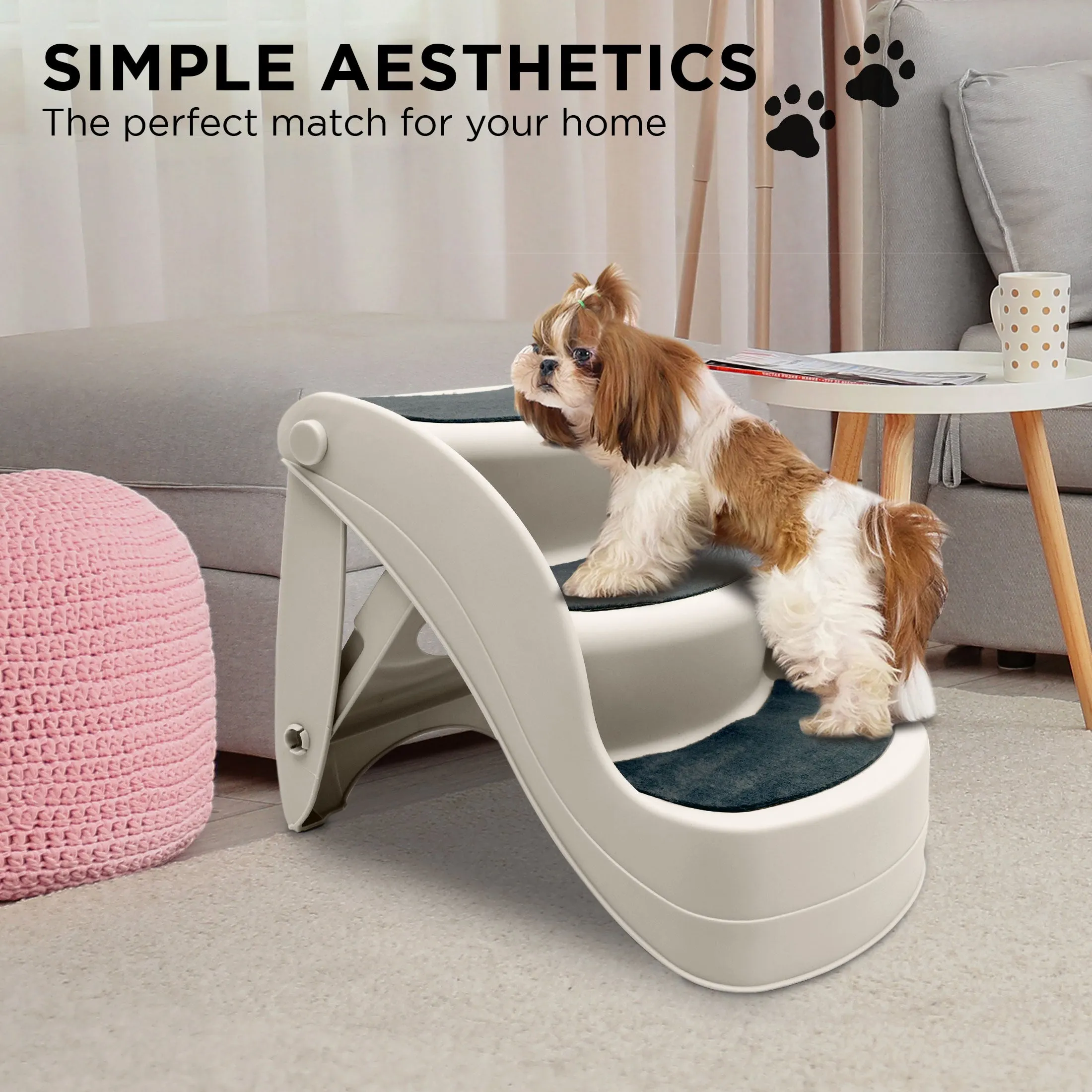 Furtastic 38cm Foldable Pet Stairs Ramp (White)