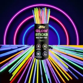 GemPrime 100 Pcs Glow Sticks Bulk Party Pack  8 Glow in the Dark Party Supplies & Party Favors Pack for Glow Bracelets & Glow Necklaces  100 Connectors for Christmas, Concerts & Birthdays
