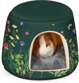 Glittme Guinea Pig Hideout, 2 in 1 Guinea Pig Bed with Removable Pad, Washable Bunny Bed, Foldable Guinea Pig Accessories for Guinea Pig Cages, Guinea Pig, Bunny, Hamster, Hedgehog, Rabbit, Forest