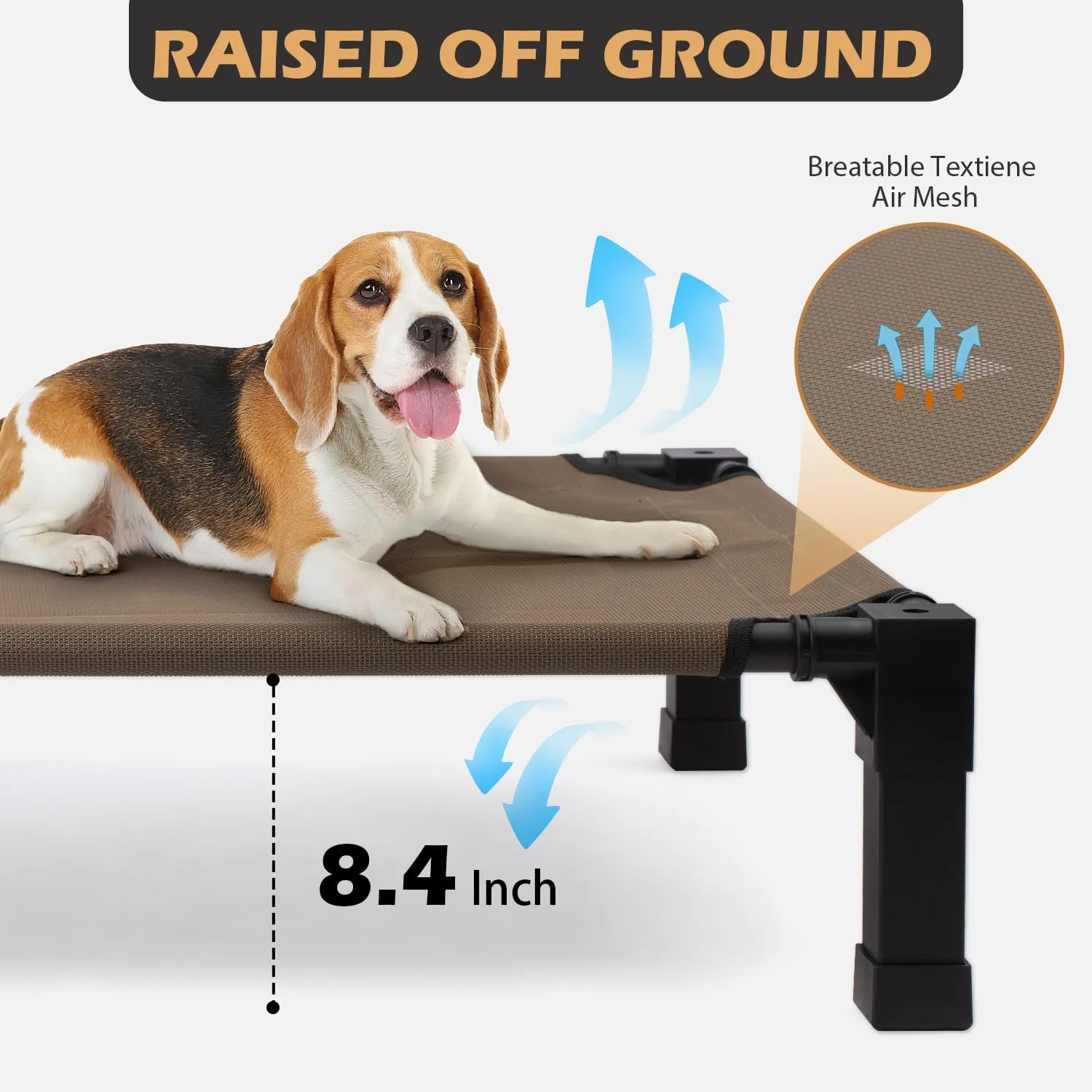 Heeyoo Elevated Dog Bed with Canopy, Outdoor Dog Bed Cot with Removable Shade Tent, Portable Raised Pet Cot Cooling Bed for Dogs and Cats, Brown