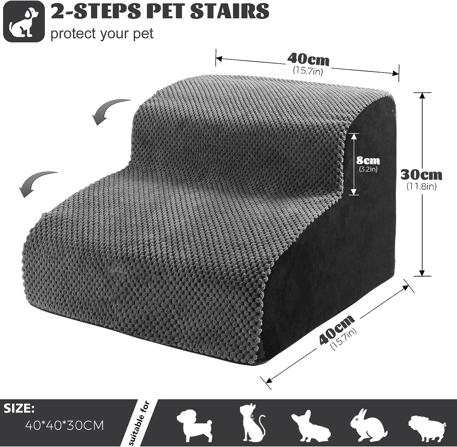 High Density Foam Pet Stairs - 2 Tiers