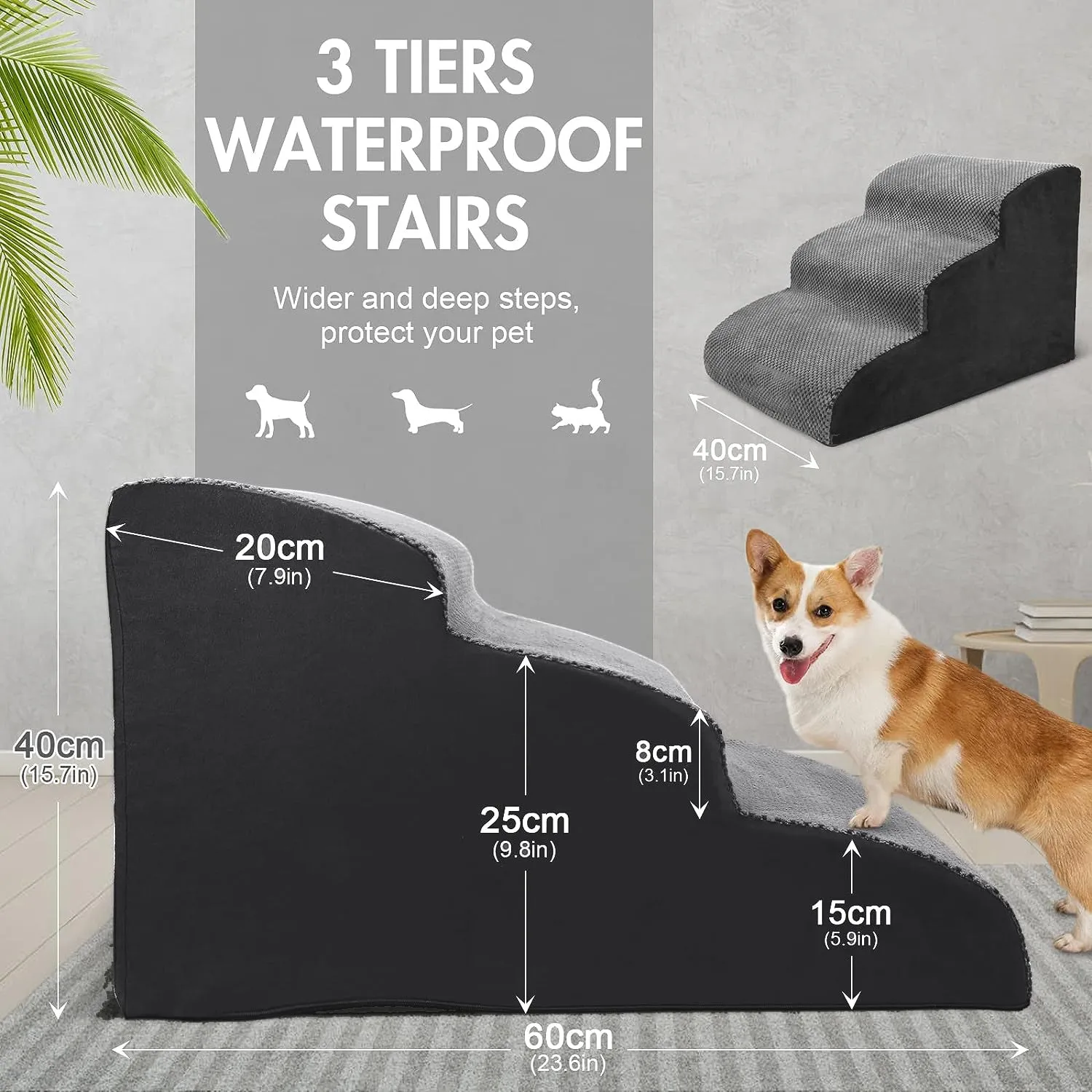 High Density Foam Pet Stairs - 3 Tiers