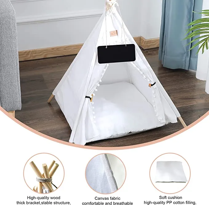 Indoor Pet Tent White with Bed for Dogs and Cats