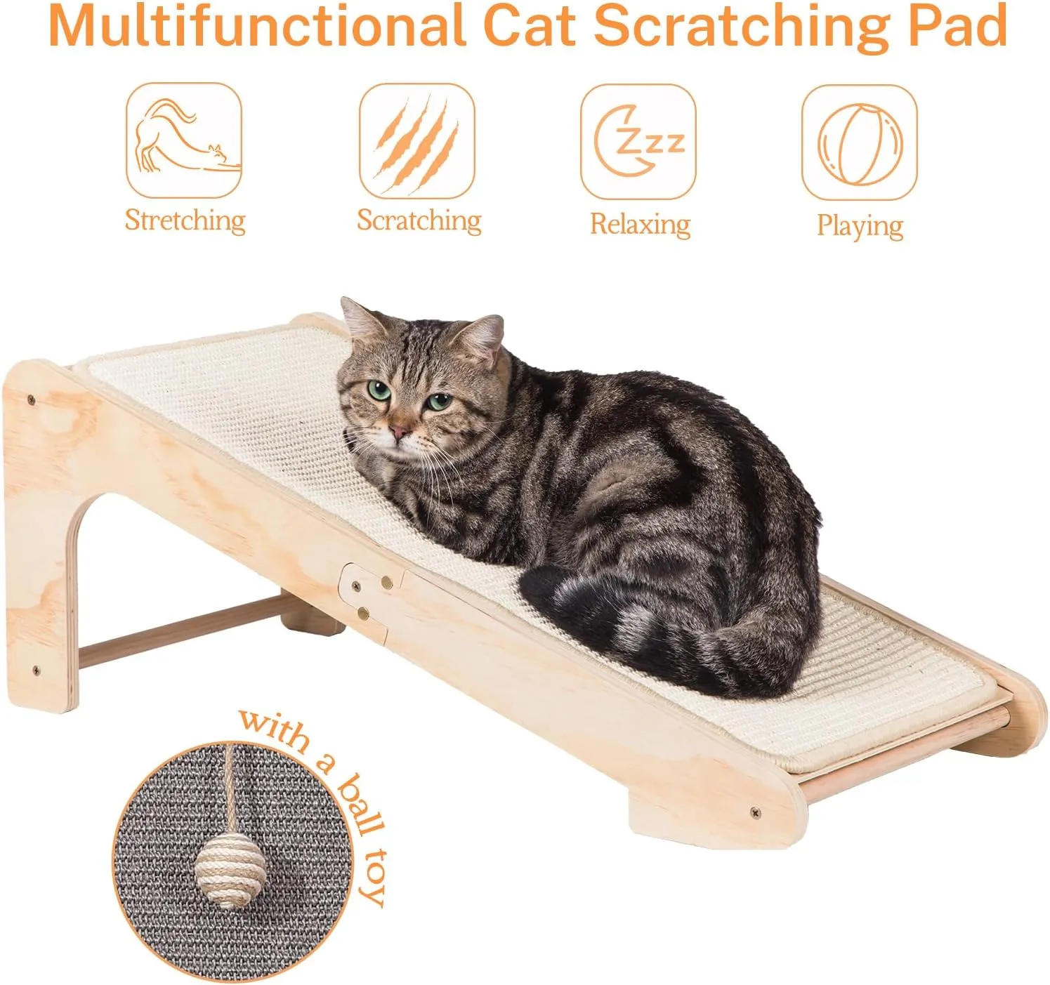 L-Shaped Cat Scratcher Ramp with Sisal Pad & Ball Toy - Furniture Protector for Indoor Cats