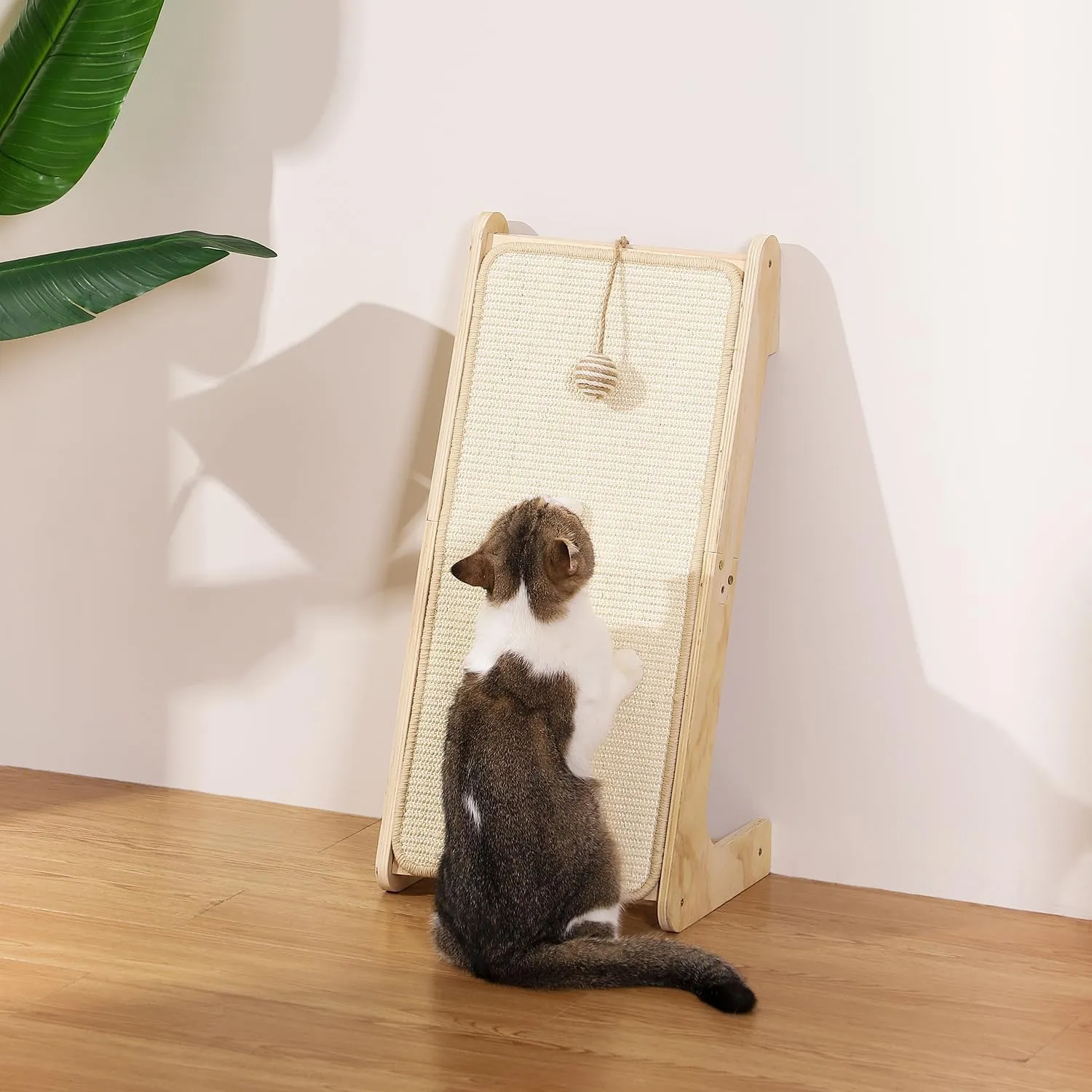 L-Shaped Cat Scratcher Ramp with Sisal Pad & Ball Toy - Furniture Protector for Indoor Cats