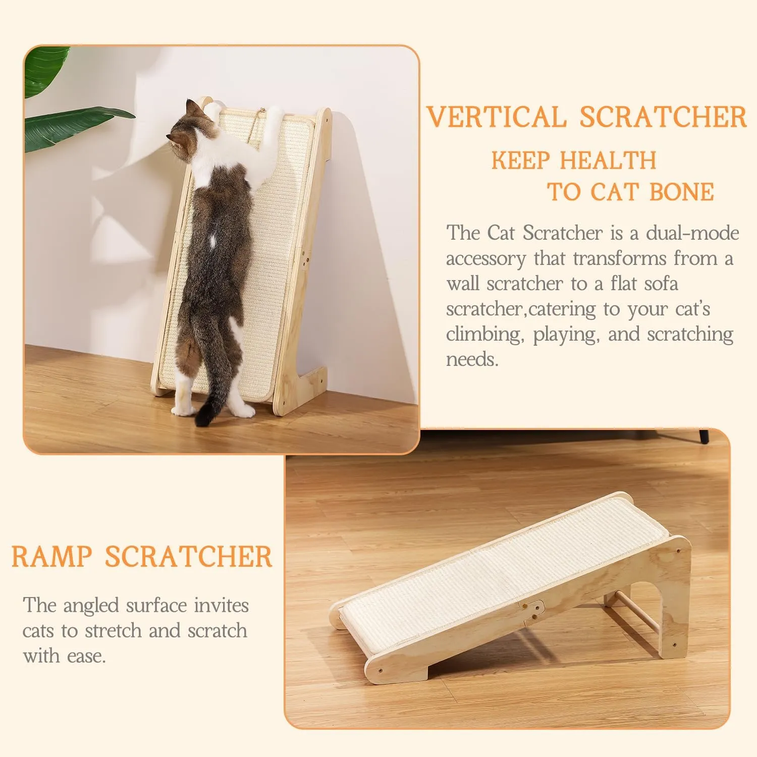 L-Shaped Cat Scratcher Ramp with Sisal Pad & Ball Toy - Furniture Protector for Indoor Cats