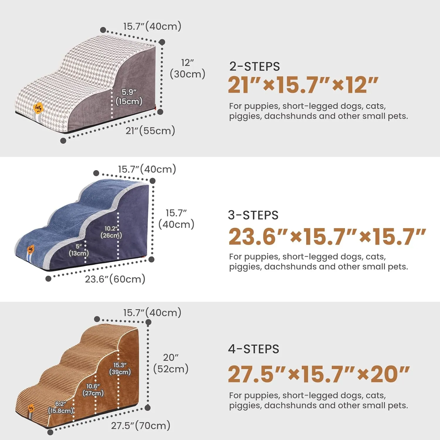 Laifug 2-4 Step Pet Stairs for High Beds and Couch