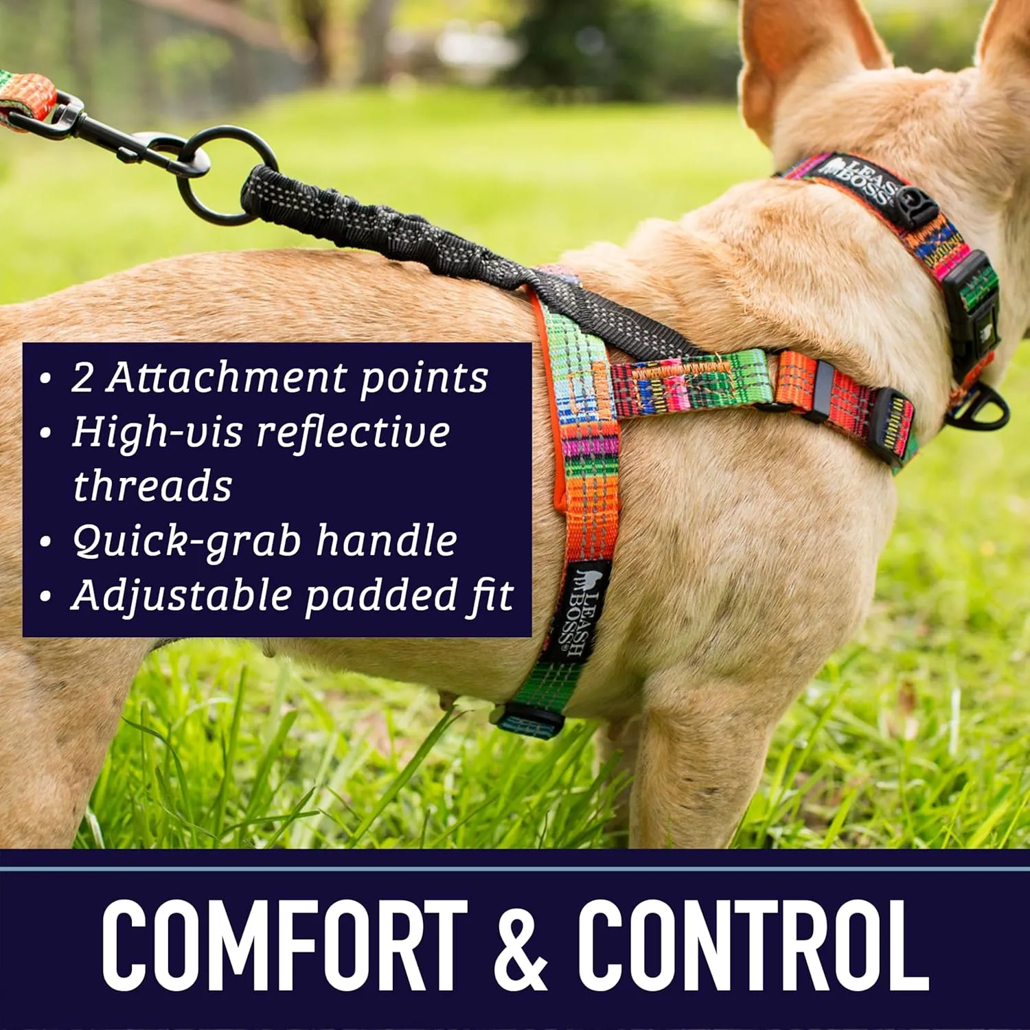 Leash Boss No Pull Dog Harness, Easy Walk for Small, Medium, and Large Pets, Reflective with Rear and Front Clip Attachment (Space Pattern, Medium)