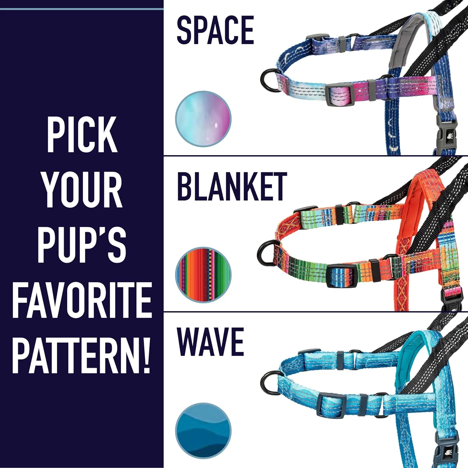 Leash Boss No Pull Dog Harness, Easy Walk for Small, Medium, and Large Pets, Reflective with Rear and Front Clip Attachment (Wave Pattern, Small)