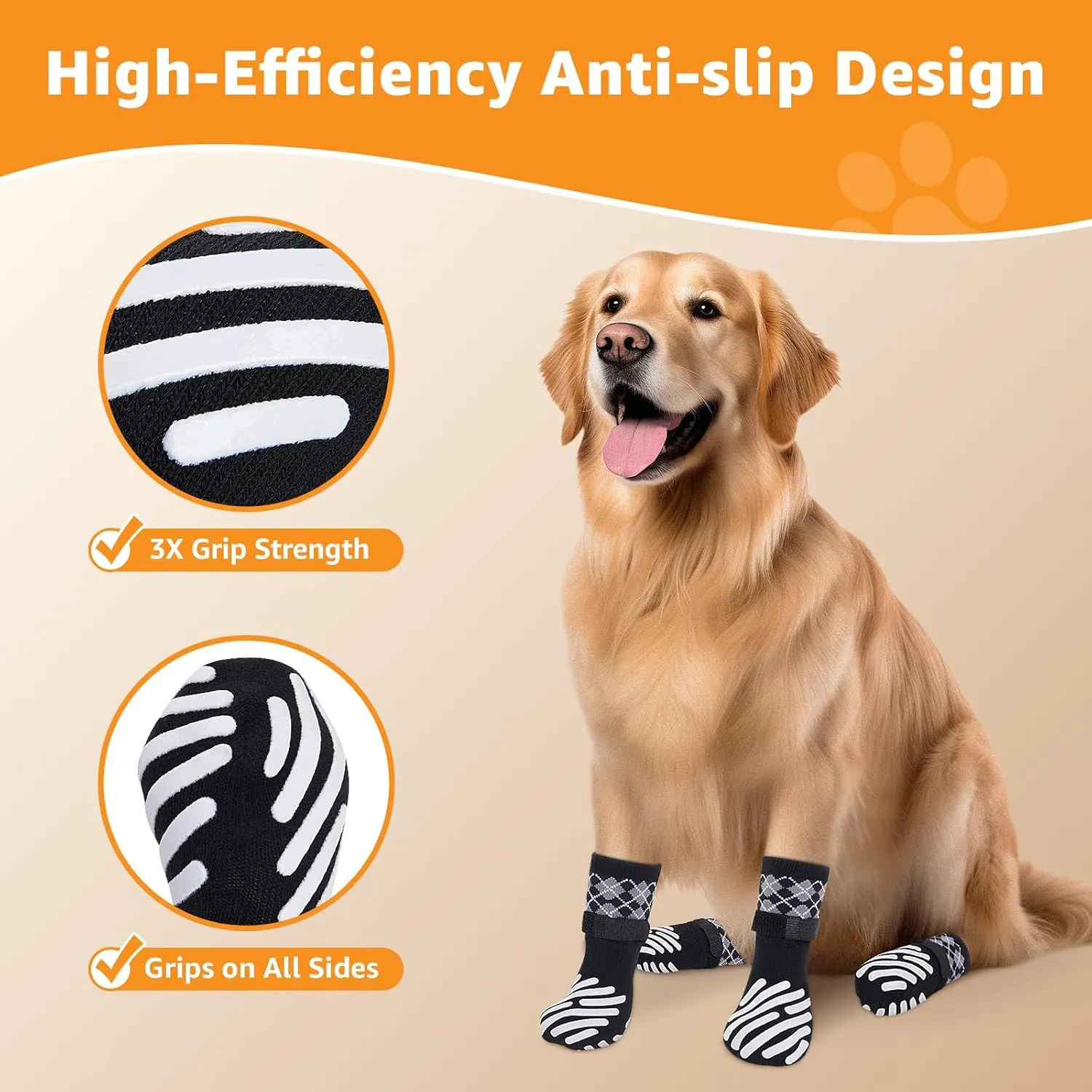 LOOBANI Dog Socks to Prevent Licking Paws - Dog Socks for Hardwood Floors Anti Slip for Traction Control - Dog Grippy Socks for Senior Dog Small Medium Large Dogs on Tile Floors, Black XL