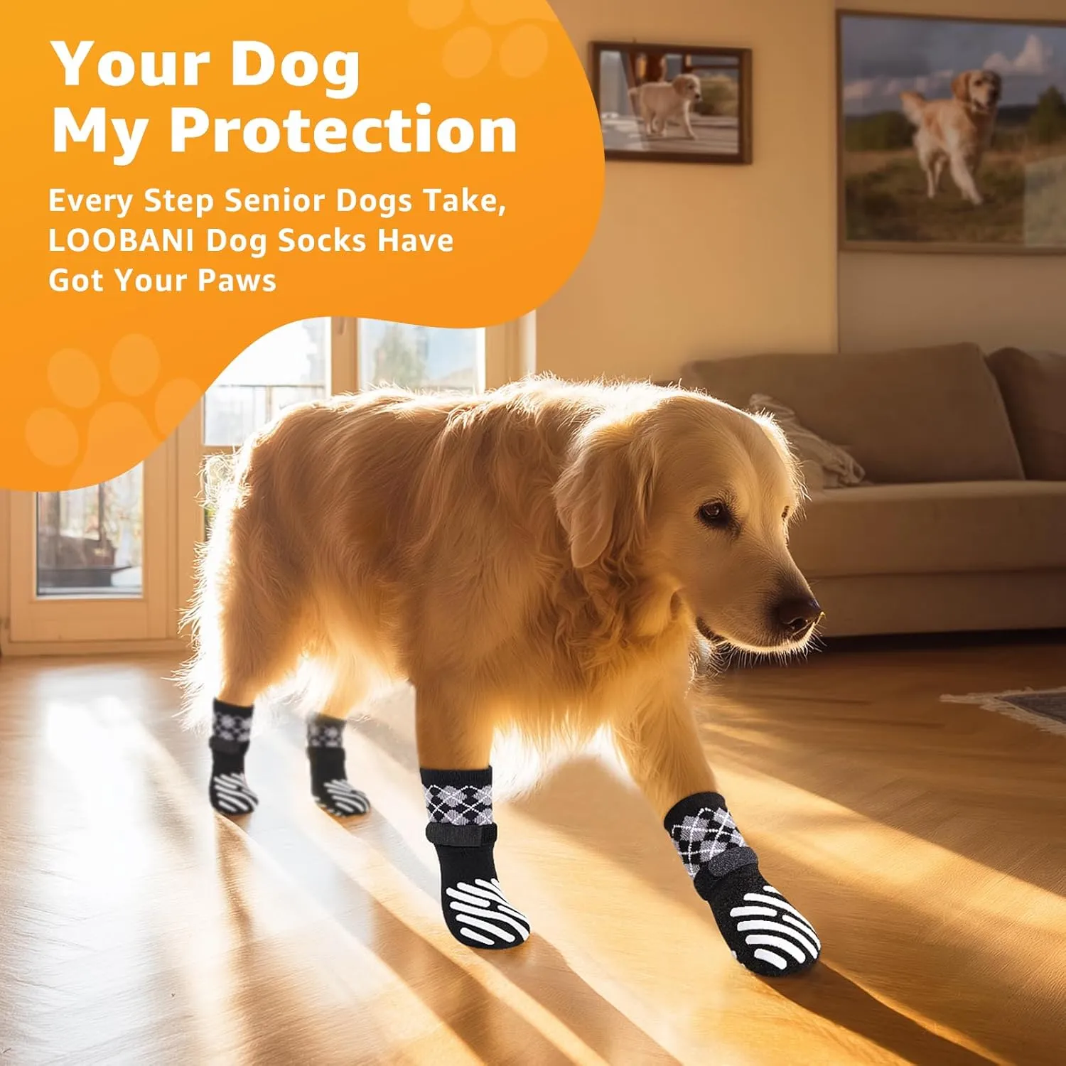 LOOBANI Dog Socks to Prevent Licking Paws - Dog Socks for Hardwood Floors Anti Slip for Traction Control - Dog Grippy Socks for Senior Dog Small Medium Large Dogs on Tile Floors, Black XL