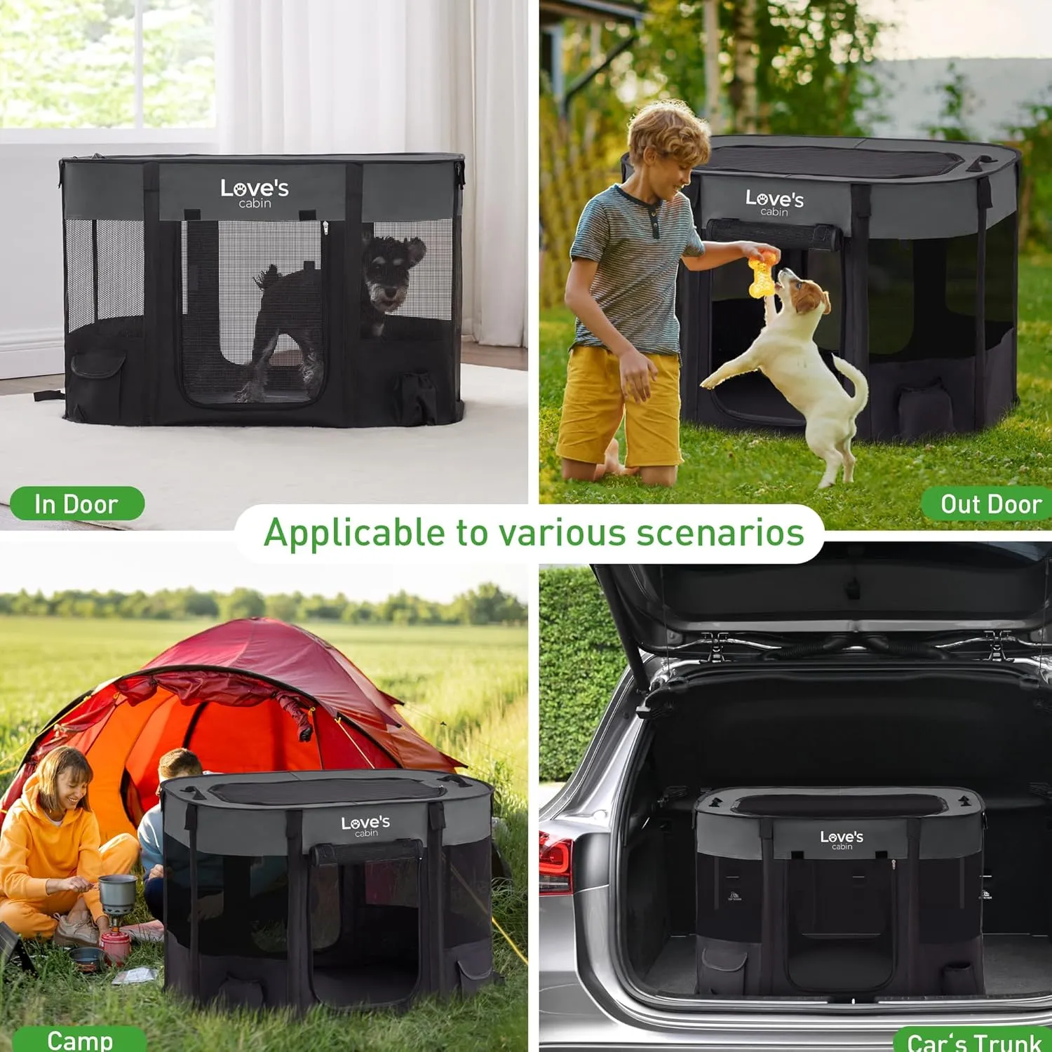 Love's cabin Pet Puppy Dog Playpen, Small Dog Tent Crates Cage Indoor/Outdoor, Portable Exercise Playpen for Dog and Cat, Foldable Pop Up Dog Kennel Playpen with Carring Case (S, Grey)