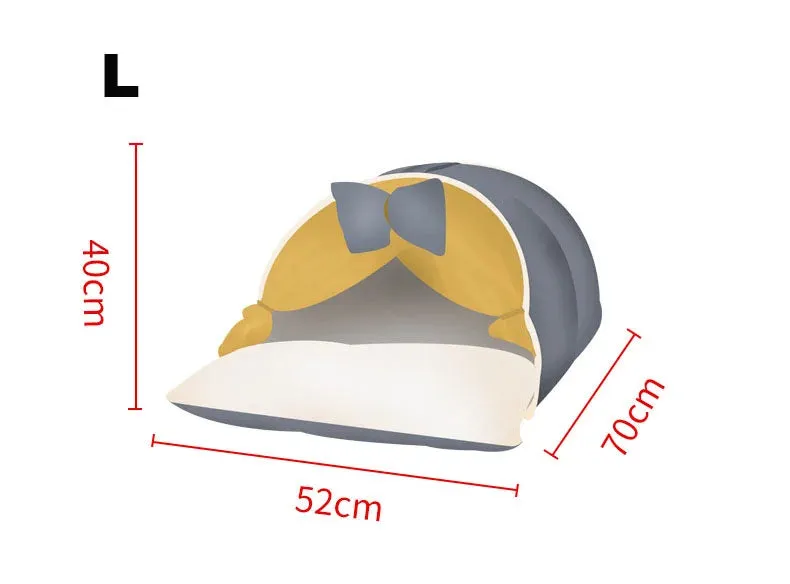 Luxurious Semi-Enclosed Cat Kennel Bed - Teepee Tent Style, Warm Breathable Mattress, Cute Decorative, PP Cotton Filling, Suitable for All Seasons