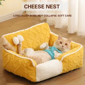 New Cartoon Yellow Pet Nest House - Autumn and Winter Season Thick Warm Sofa Nest, Cat Dog Sleeping Bed, Pet Supplies