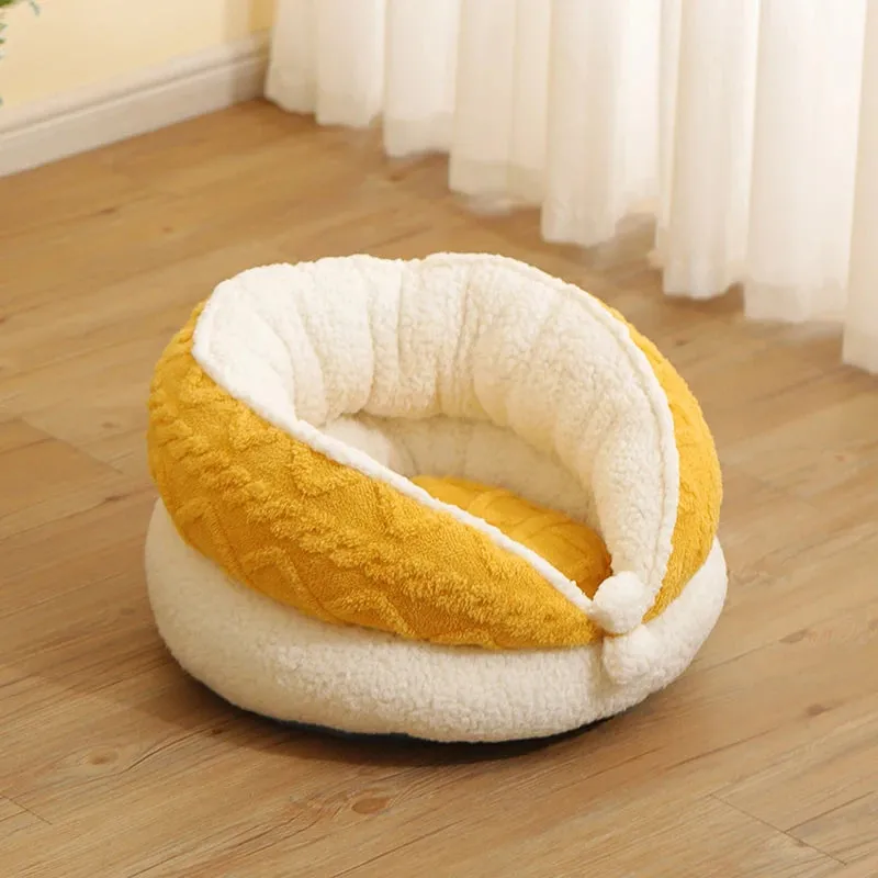 New Cartoon Yellow Pet Nest House - Autumn and Winter Season Thick Warm Sofa Nest, Cat Dog Sleeping Bed, Pet Supplies