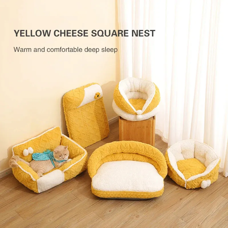 New Cartoon Yellow Pet Nest House - Autumn and Winter Season Thick Warm Sofa Nest, Cat Dog Sleeping Bed, Pet Supplies