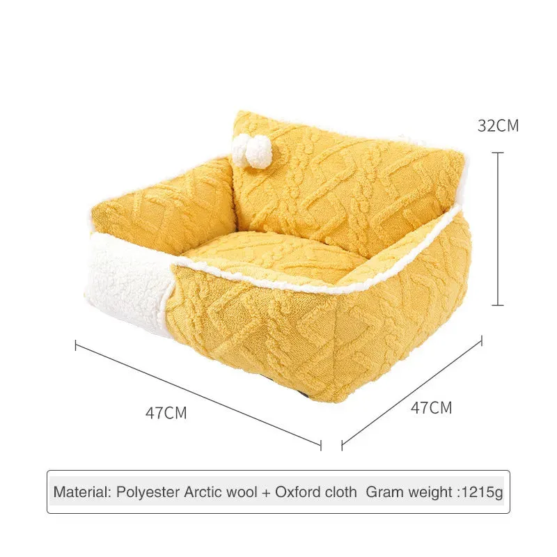 New Cartoon Yellow Pet Nest House - Autumn and Winter Season Thick Warm Sofa Nest, Cat Dog Sleeping Bed, Pet Supplies