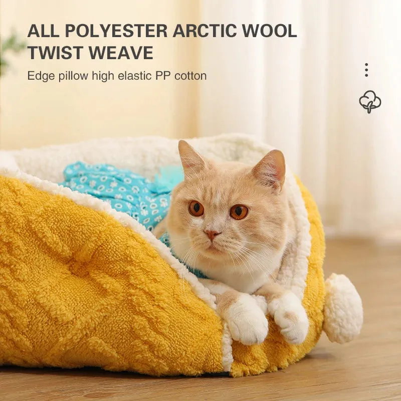 New Cartoon Yellow Pet Nest House - Autumn and Winter Season Thick Warm Sofa Nest, Cat Dog Sleeping Bed, Pet Supplies
