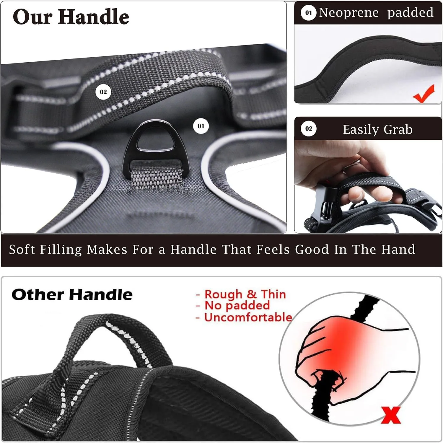 No Pull Dog Harness, Reflective Comfortable Vest Harness with Front & Back Easy Control Handle Adjustable Soft Padded Pet Vest for Small to Large Dogs (Large,Black)