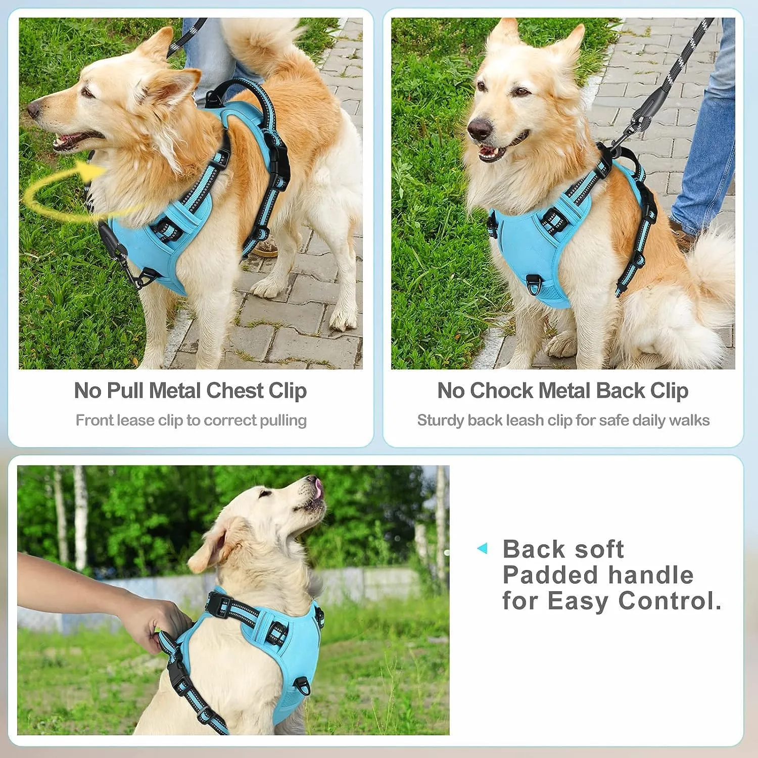 No Pull Dog Harness, Reflective Comfortable Vest Harness with Front & Back Easy Control Handle Adjustable Soft Padded Pet Vest for Small to Large Dogs (Large,Black)