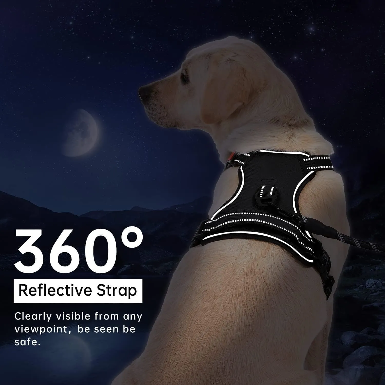 No Pull Dog Harness, Reflective Comfortable Vest Harness with Front & Back Easy Control Handle Adjustable Soft Padded Pet Vest for Small to Large Dogs (Large,Black)