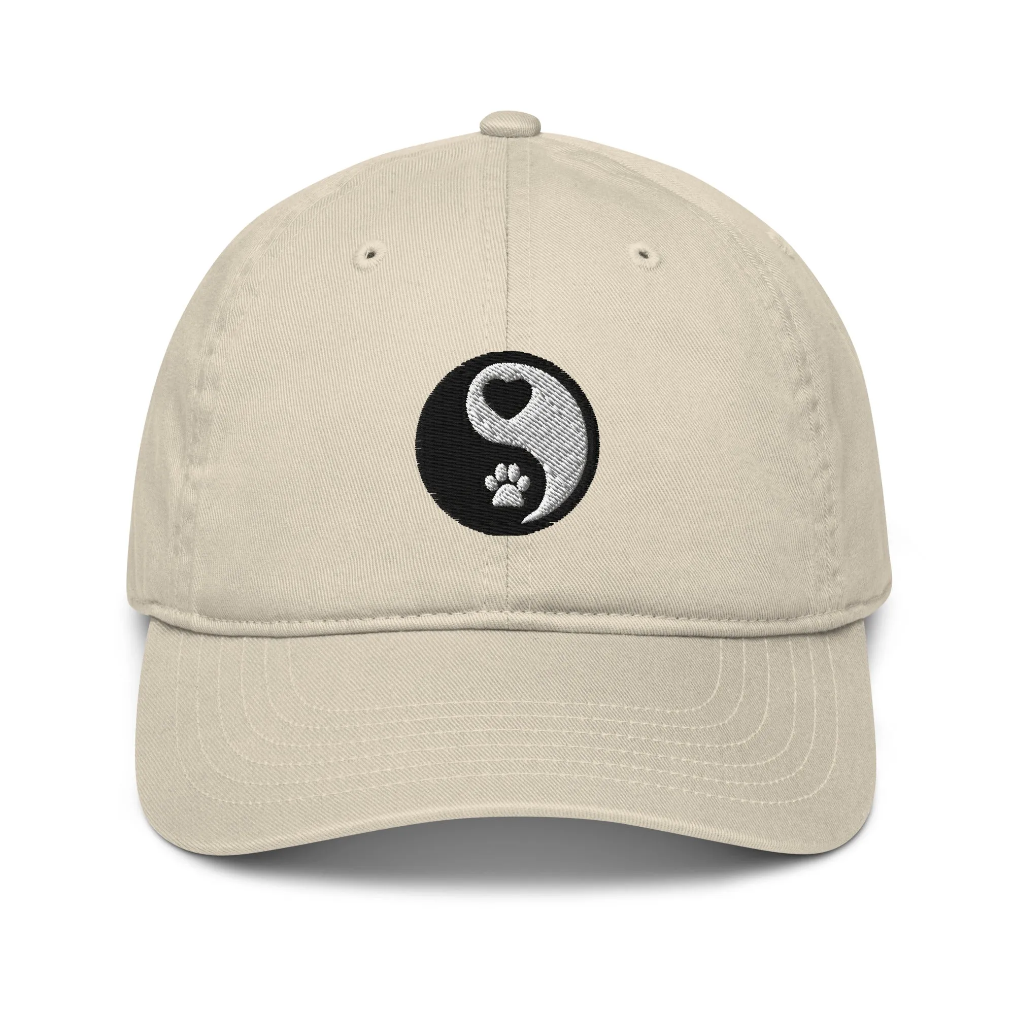 Paw and Heart Ying and Yang Embroidered patch Dad Hat, Pet Lover's Patch Organic dad hat