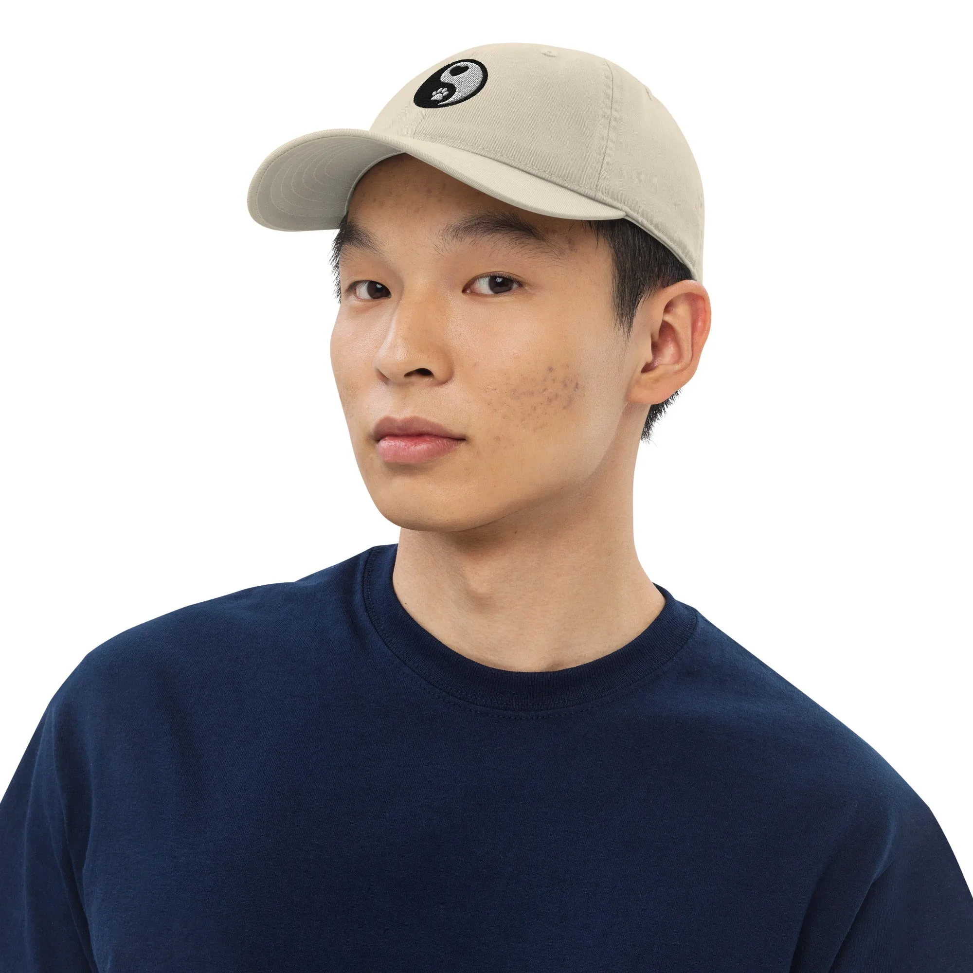Paw and Heart Ying and Yang Embroidered patch Dad Hat, Pet Lover's Patch Organic dad hat