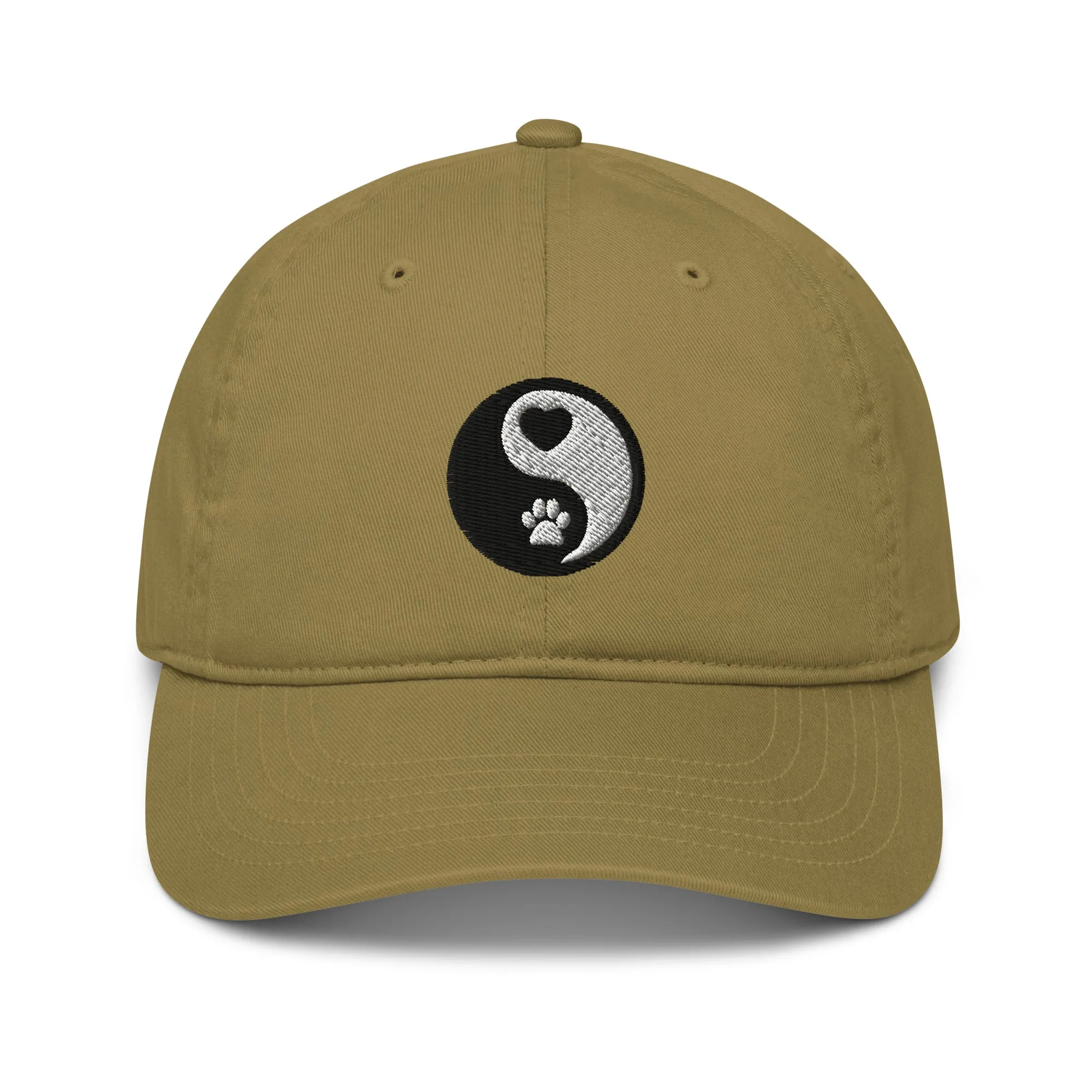 Paw and Heart Ying and Yang Embroidered patch Dad Hat, Pet Lover's Patch Organic dad hat