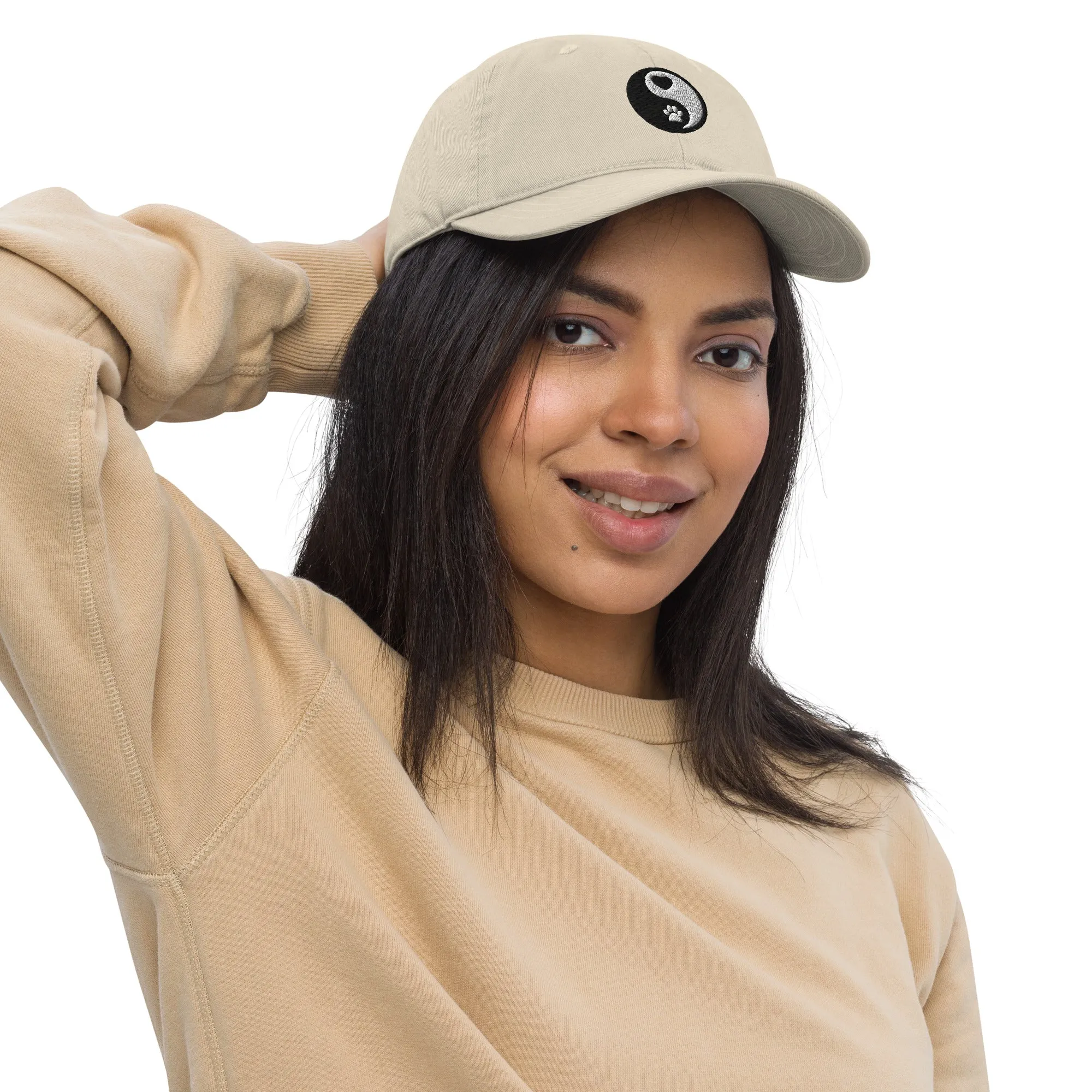 Paw and Heart Ying and Yang Embroidered patch Dad Hat, Pet Lover's Patch Organic dad hat