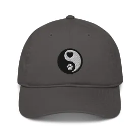 Paw and Heart Ying and Yang Embroidered patch Dad Hat, Pet Lover's Patch Organic dad hat